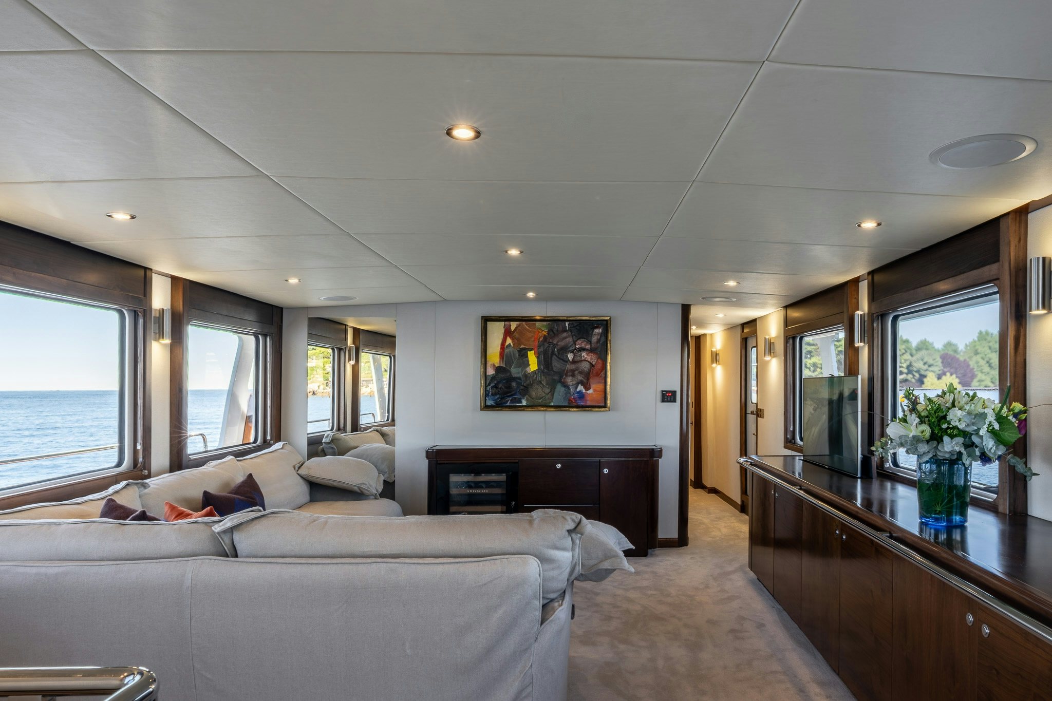 a large bedroom with a large window aboard SULTANA Yacht for Sale