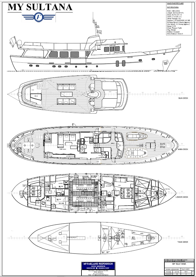 diagram, engineering drawing aboard SULTANA Yacht for Sale