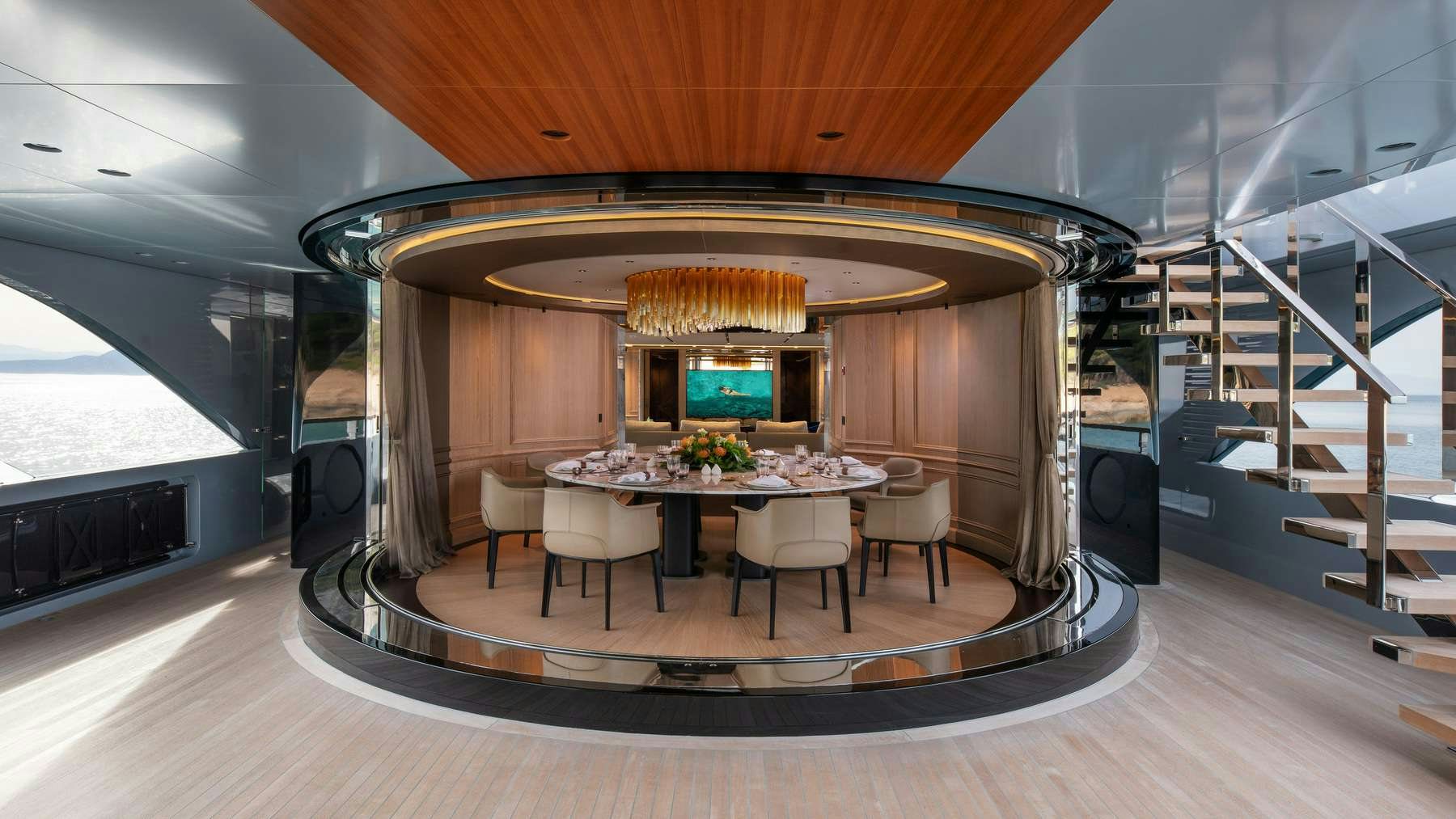 a modern looking living room aboard GECO Yacht for Charter