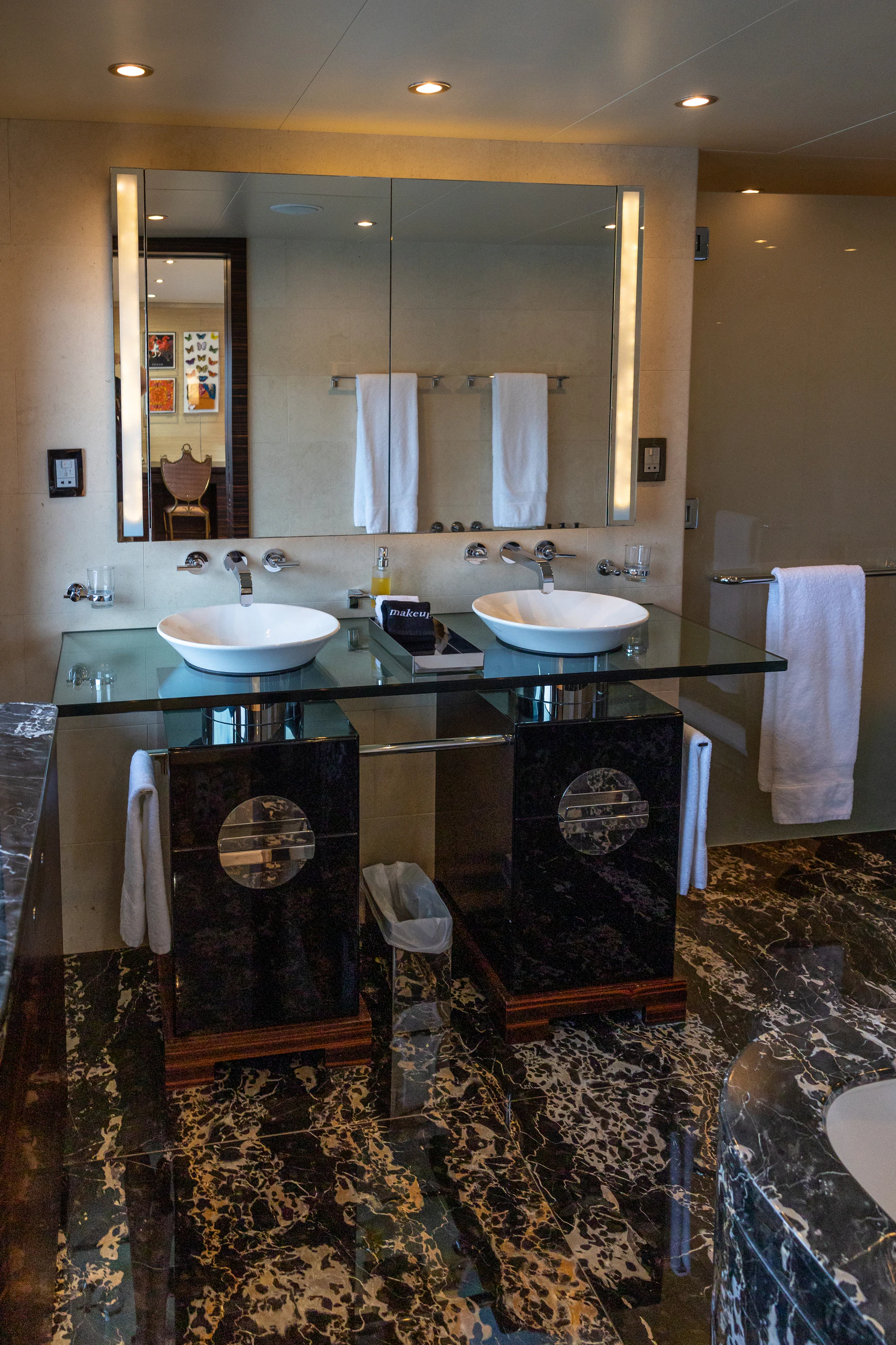 a bathroom with two sinks aboard AVALON Yacht for Charter
