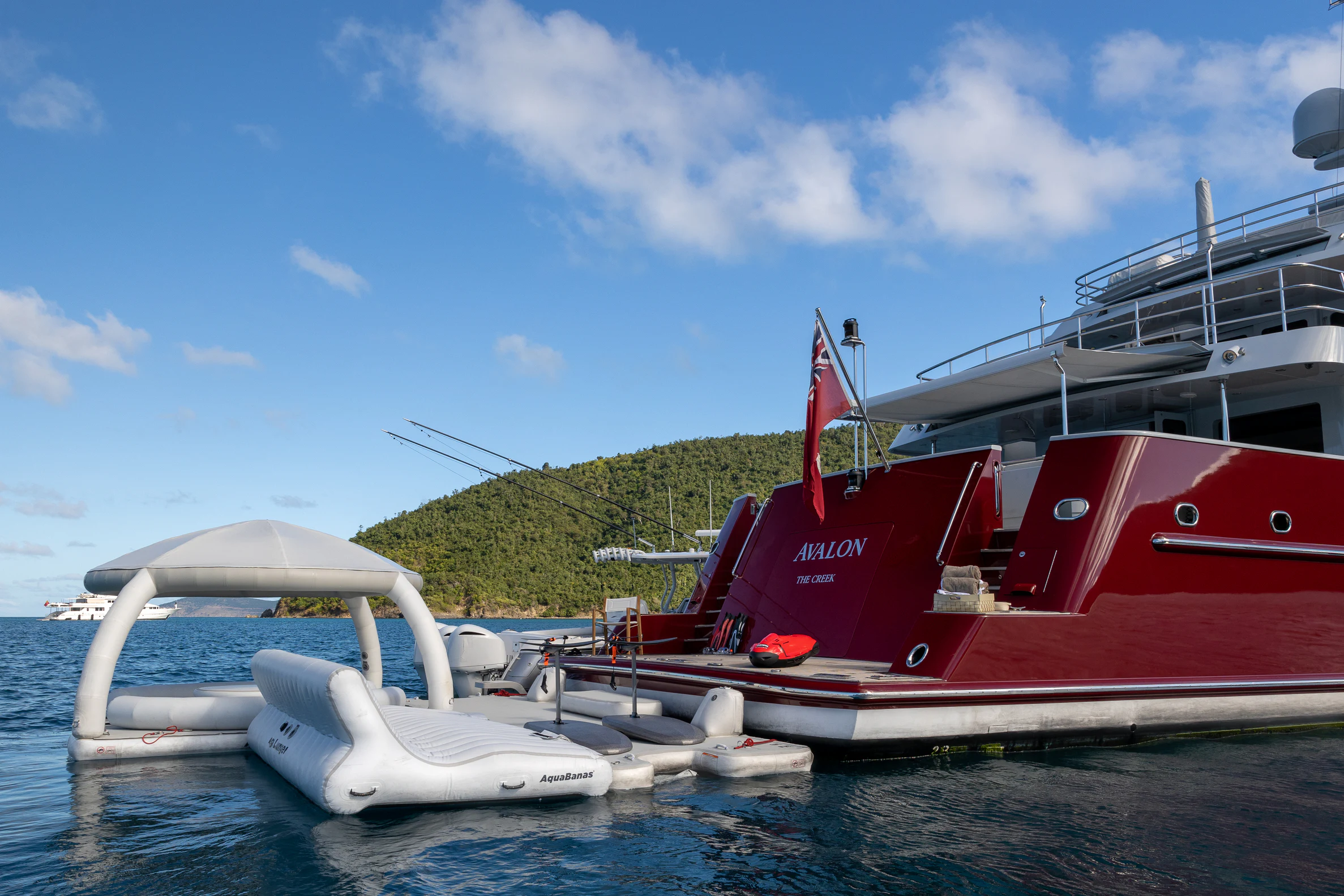 a boat tied to a dock aboard AVALON Yacht for Charter