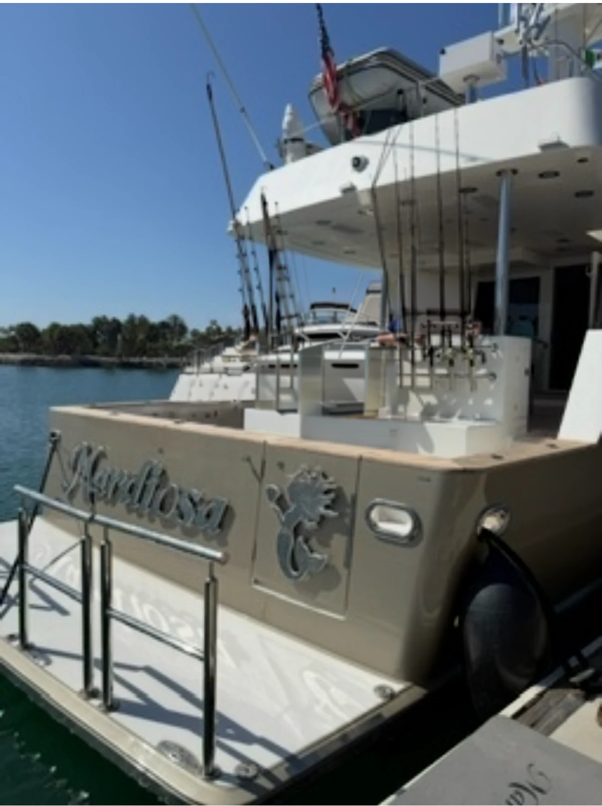 a boat with a large metal object on the front aboard MARDIOSA Yacht for Sale