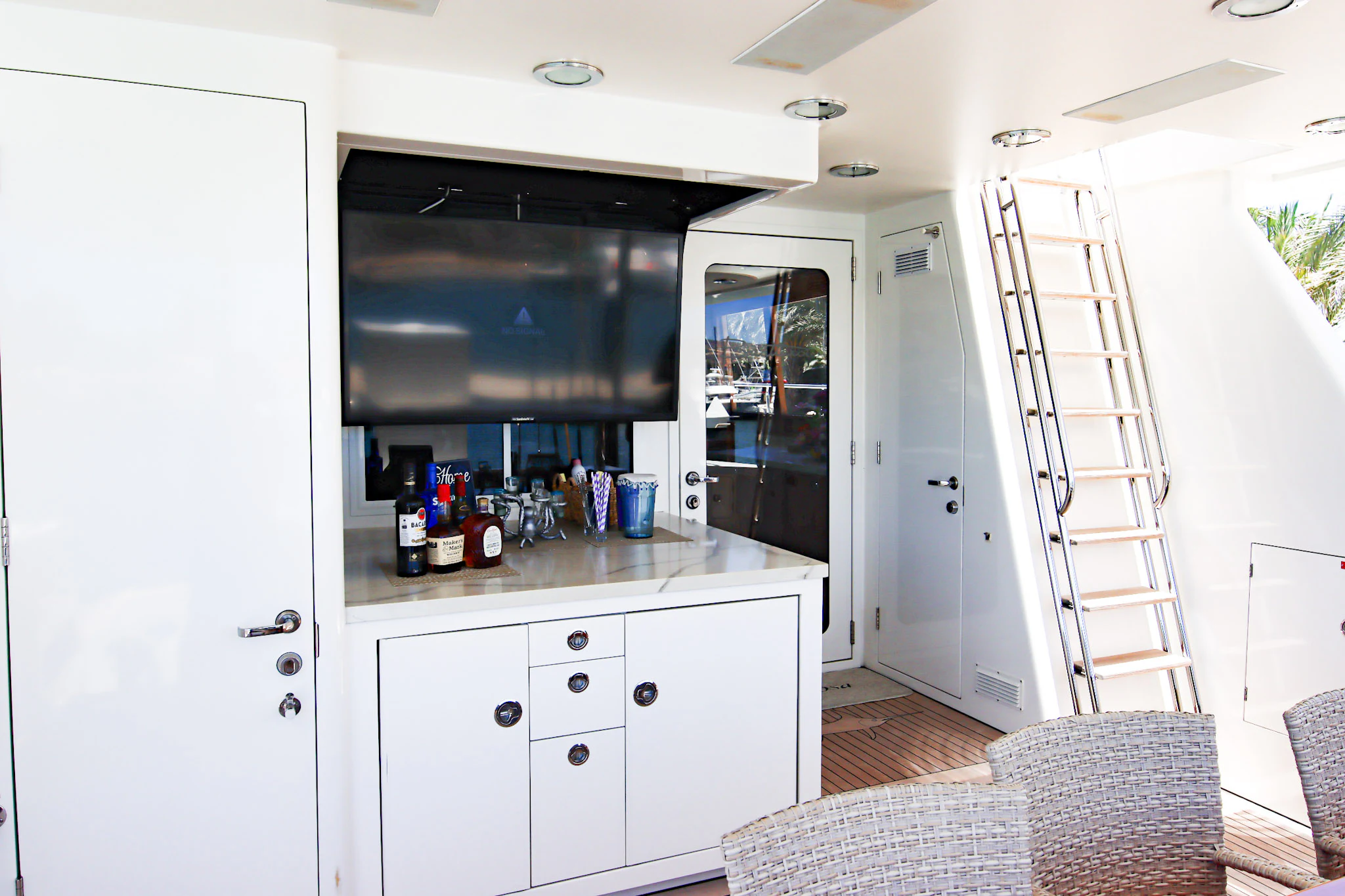 a kitchen with a ladder aboard MARDIOSA Yacht for Sale