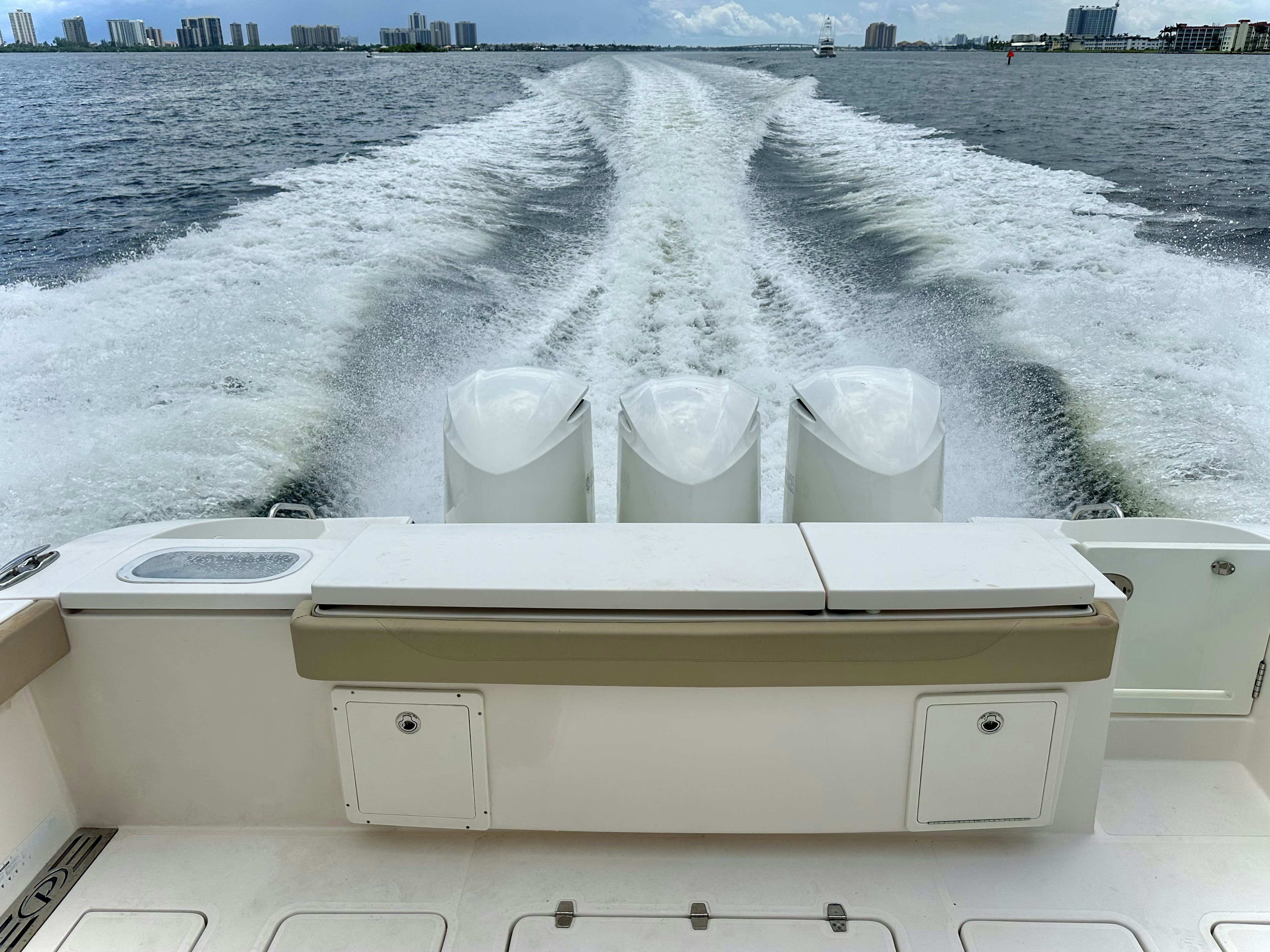 a boat with white cups on it aboard PURSUIT S 408 Yacht for Sale
