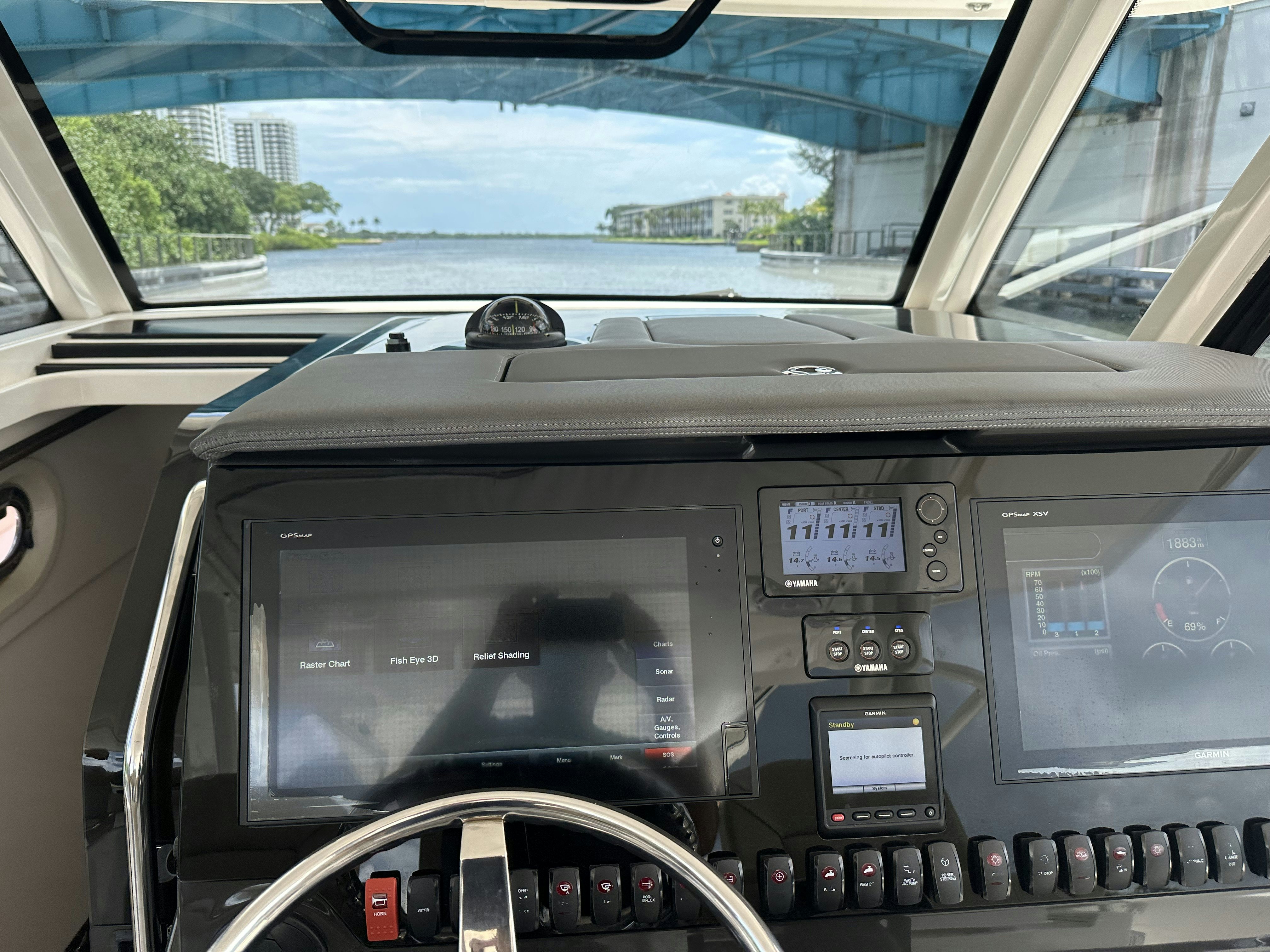 the inside of a car aboard PURSUIT S 408 Yacht for Sale