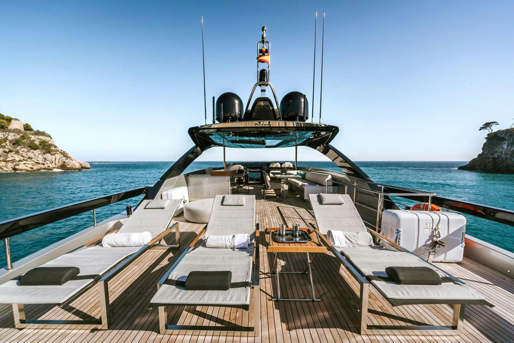 a boat docked at a pier aboard BARRACUDA III Yacht for Charter