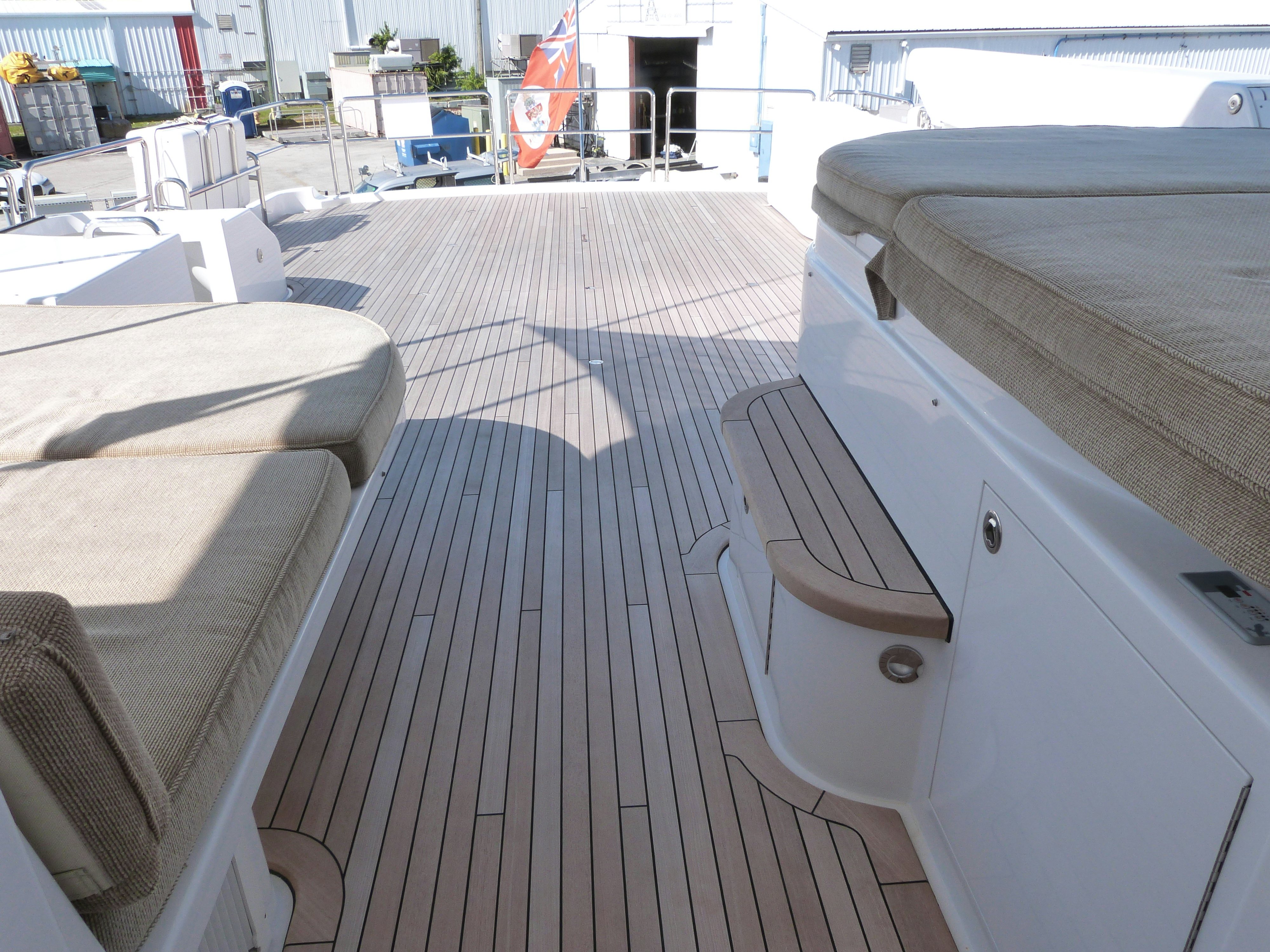 a black and white striped rug aboard REMY ROO Yacht for Sale