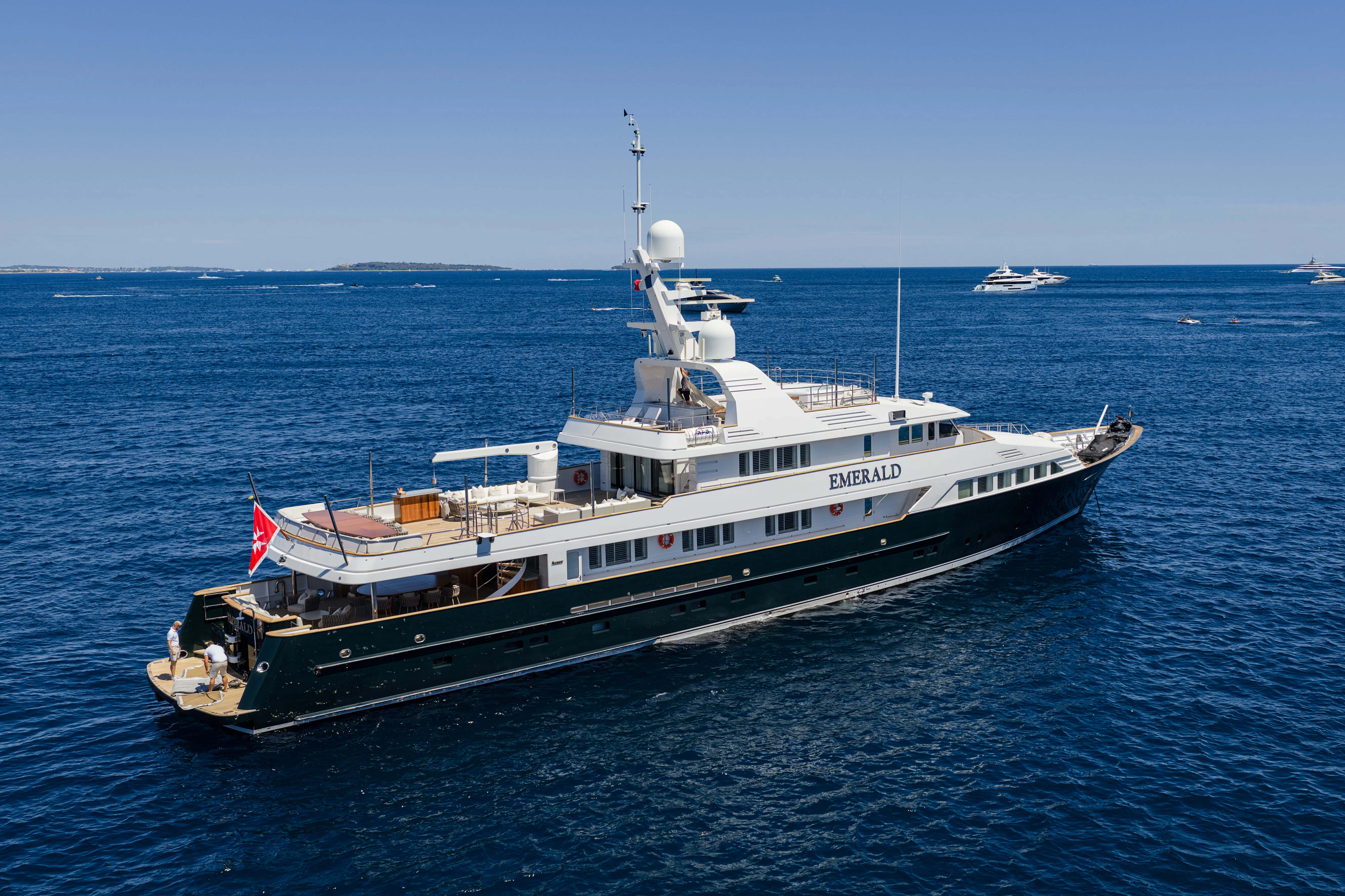 a large ship in the water aboard EMERALD Yacht for Sale