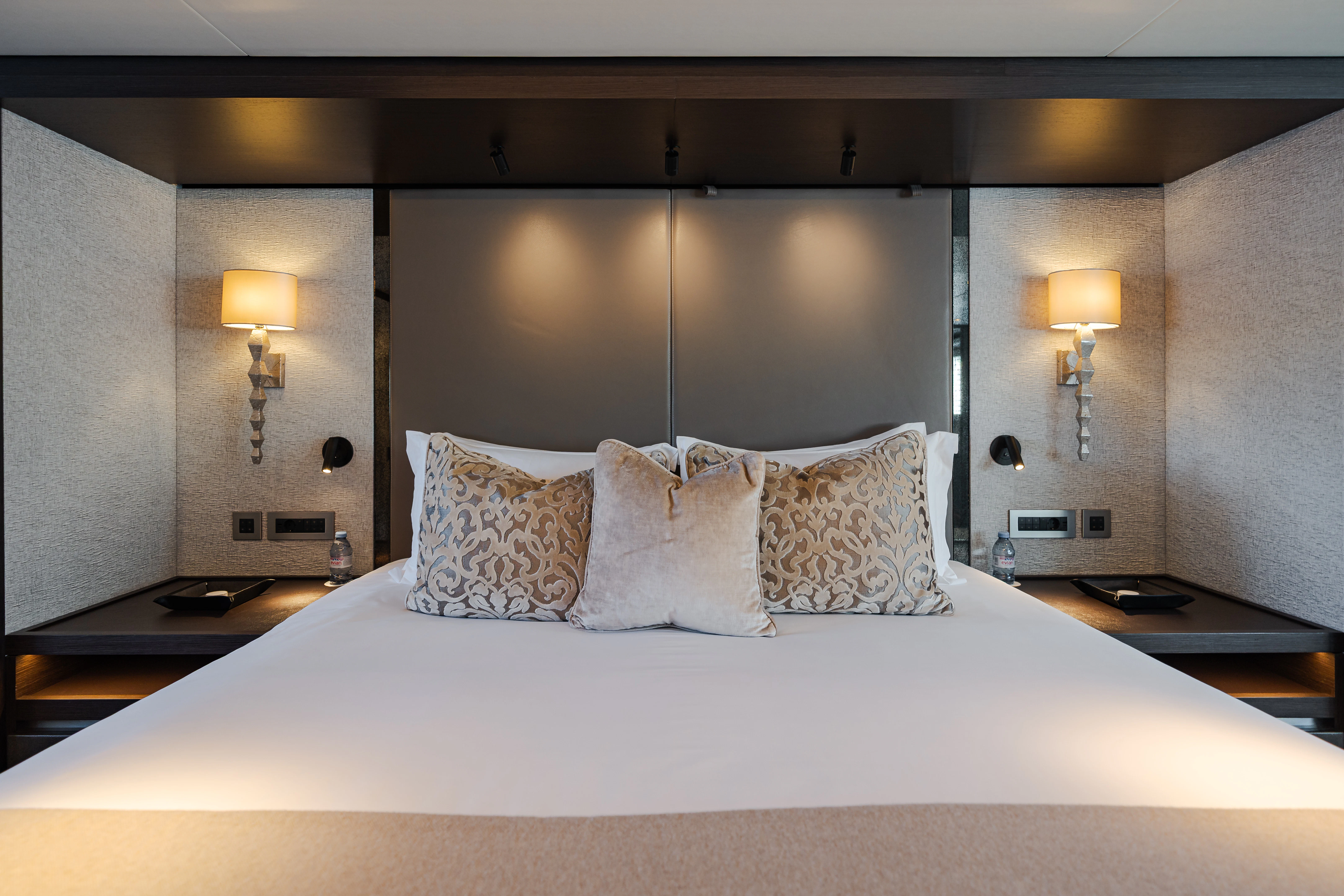 a bed with pillows aboard EMERALD Yacht for Sale