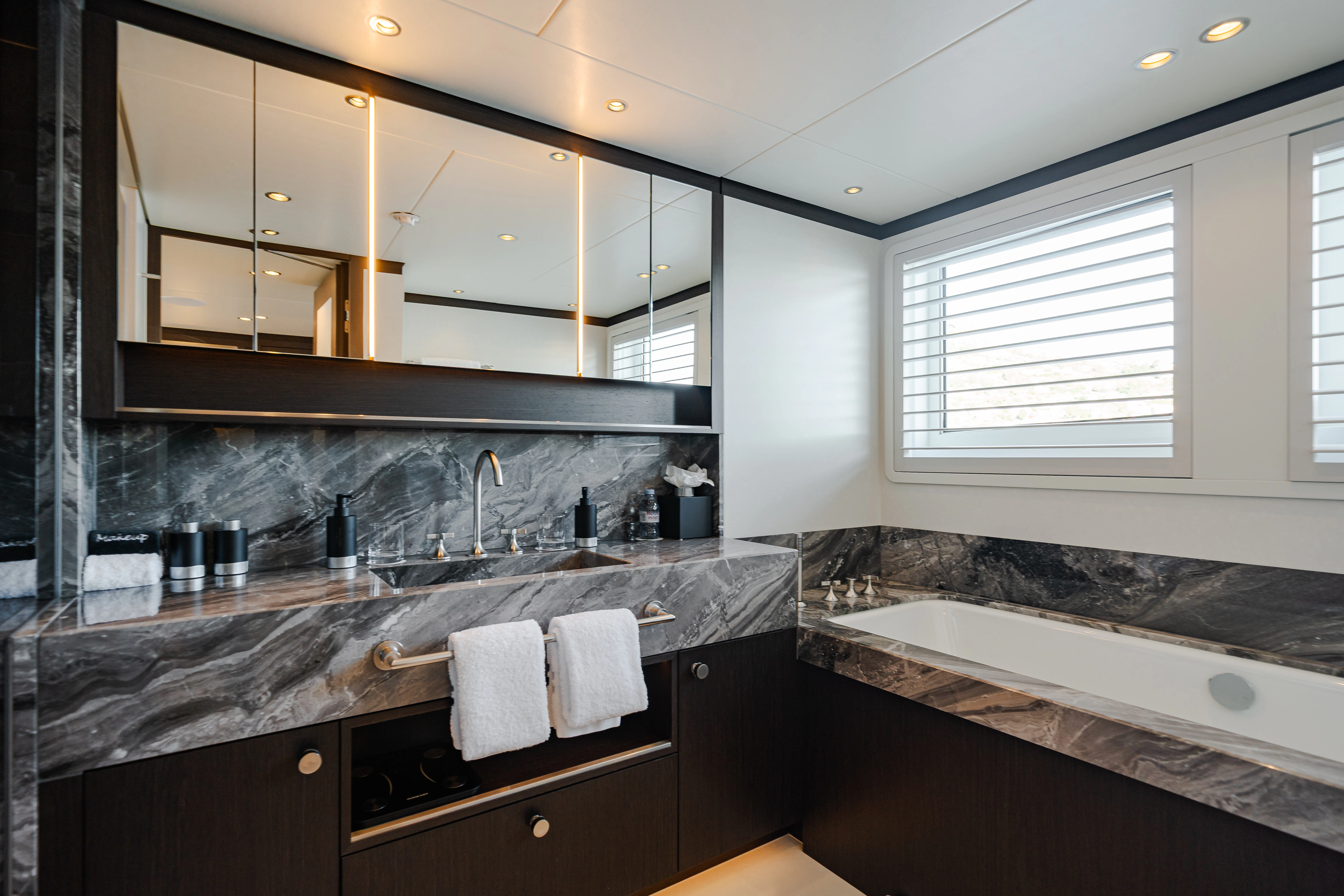 a kitchen with a large sink aboard EMERALD Yacht for Sale
