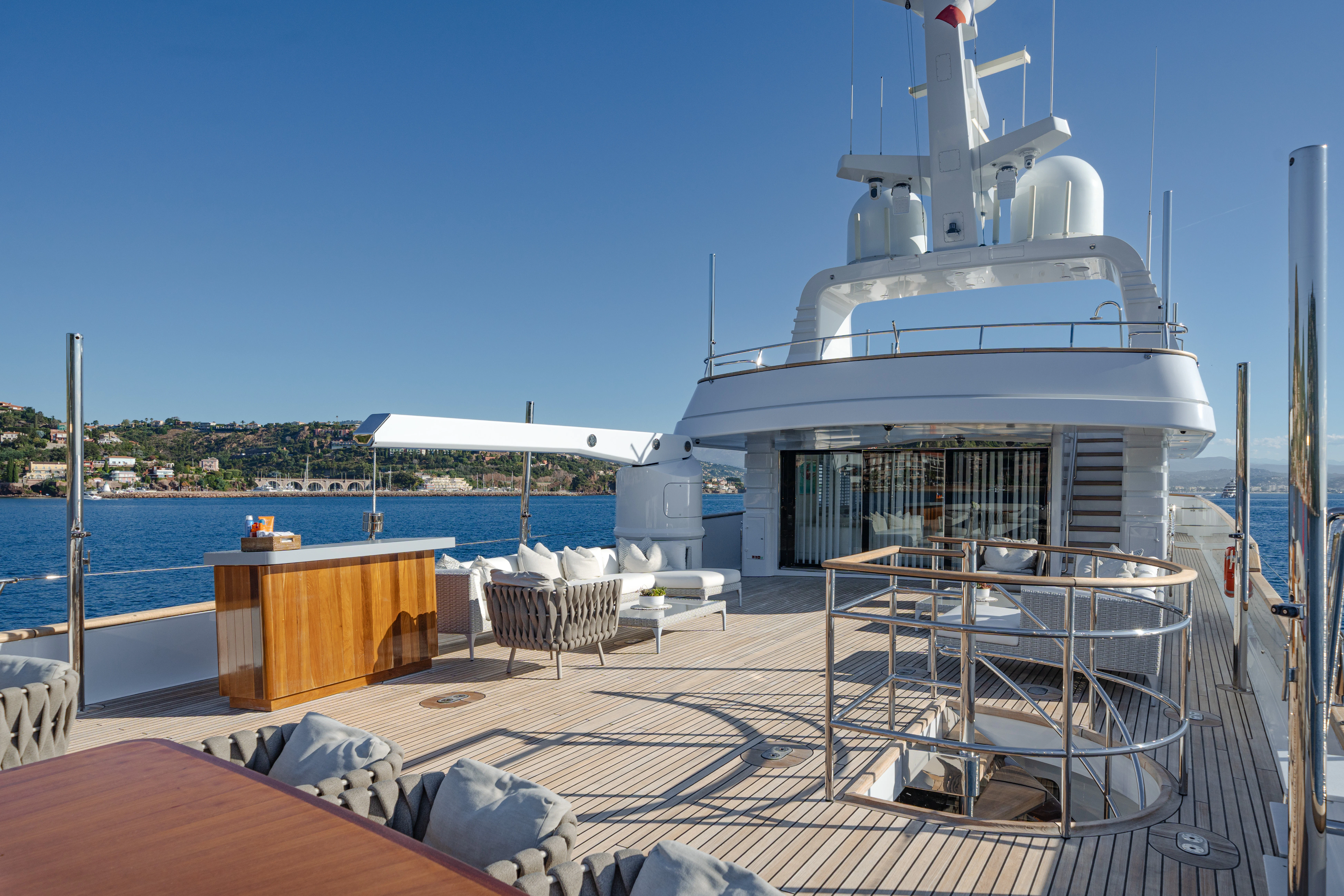 a boat on a deck aboard EMERALD Yacht for Sale