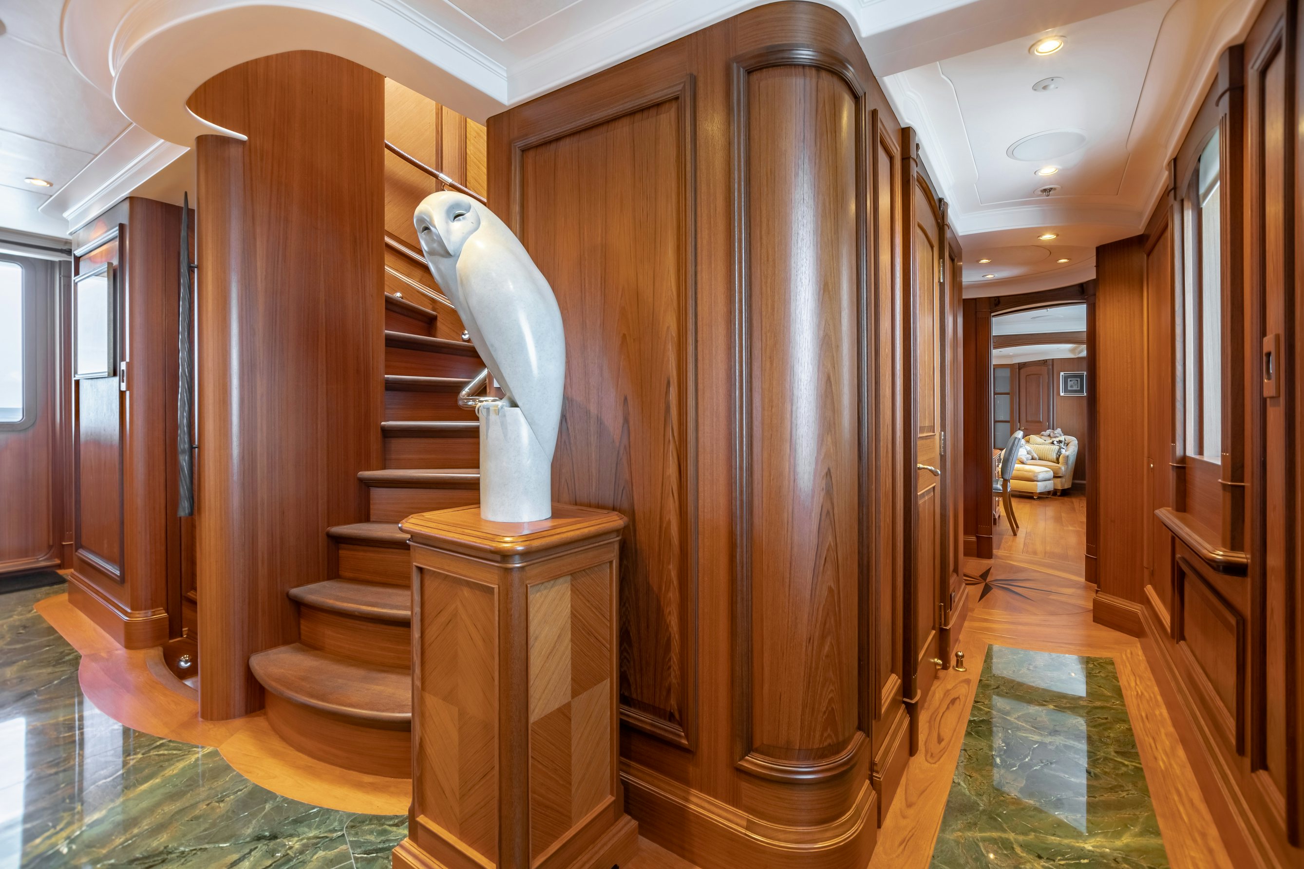 a statue in a room aboard SHADOWL Yacht for Charter