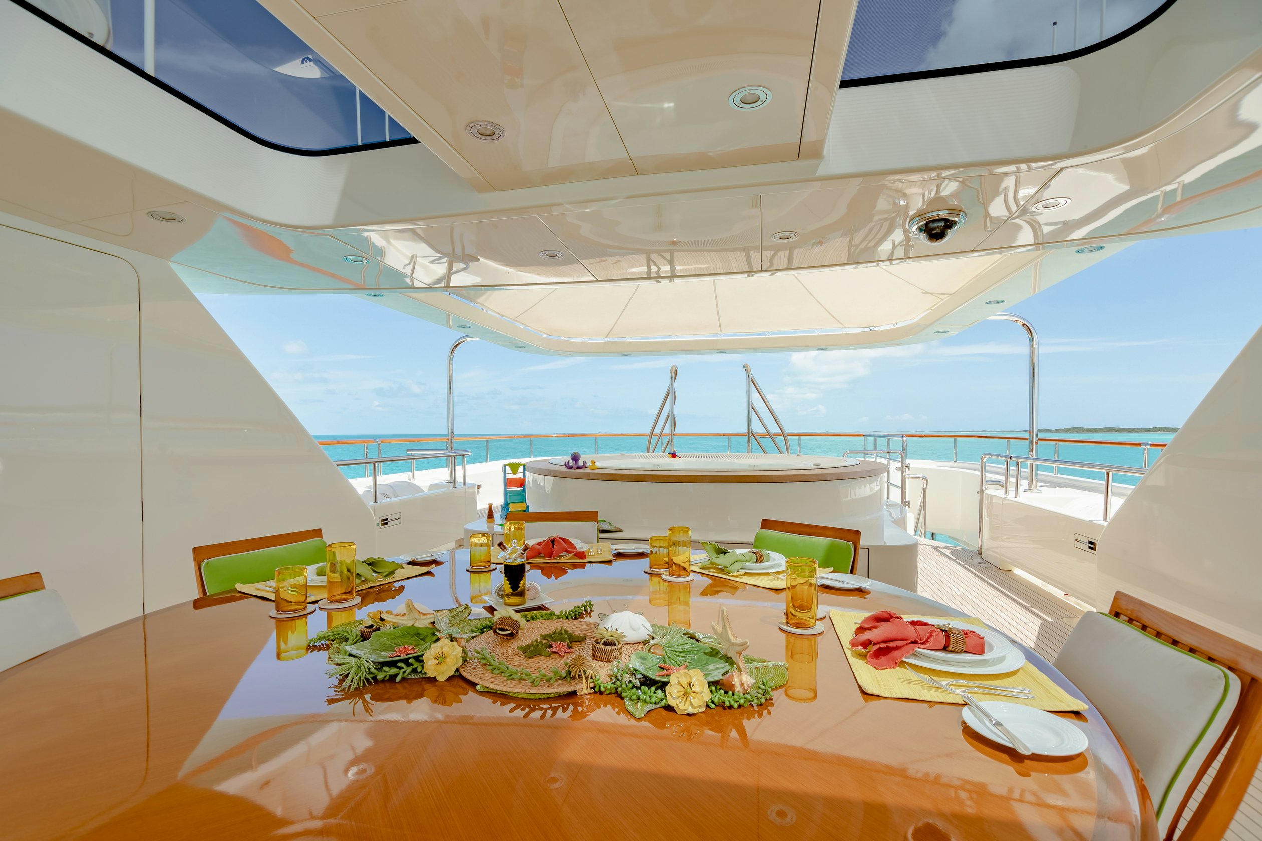 a table with food on it aboard SHADOWL Yacht for Charter