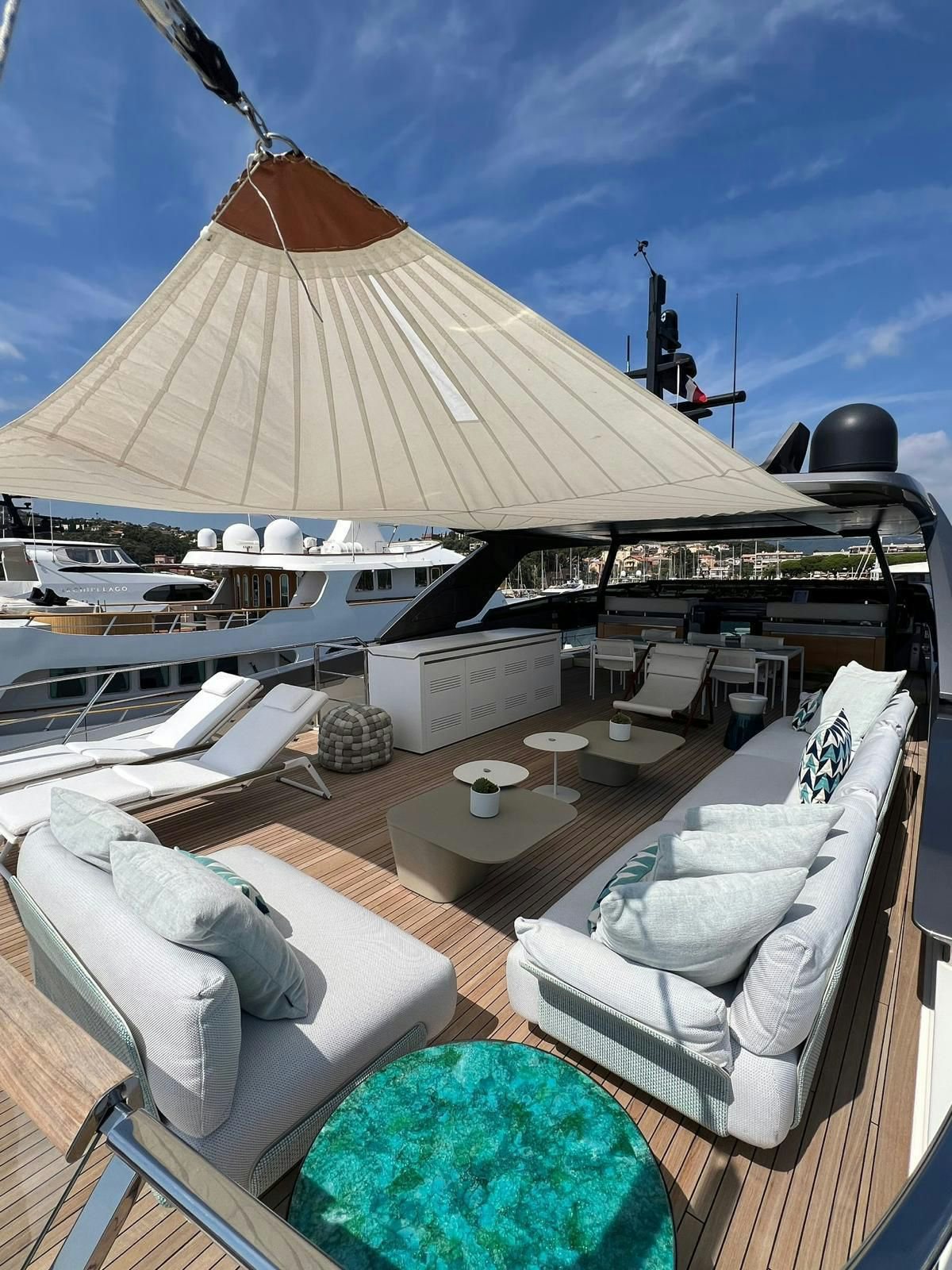 a large tent with a lounge area aboard MAREA Yacht for Sale
