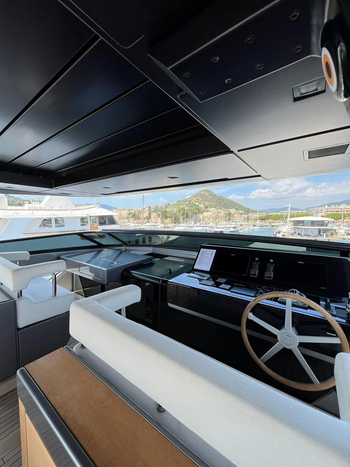 a view of a city from a vehicle aboard MAREA Yacht for Sale