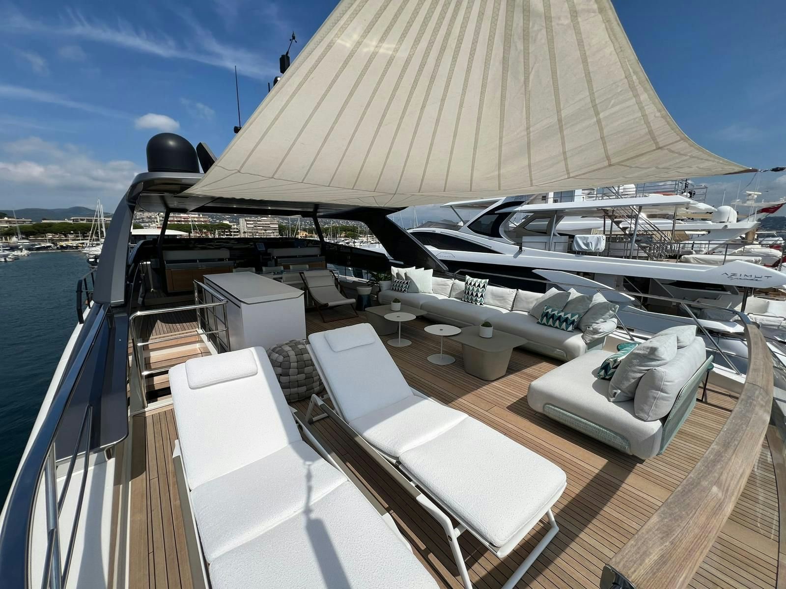 a deck with a large sailboat aboard MAREA Yacht for Sale