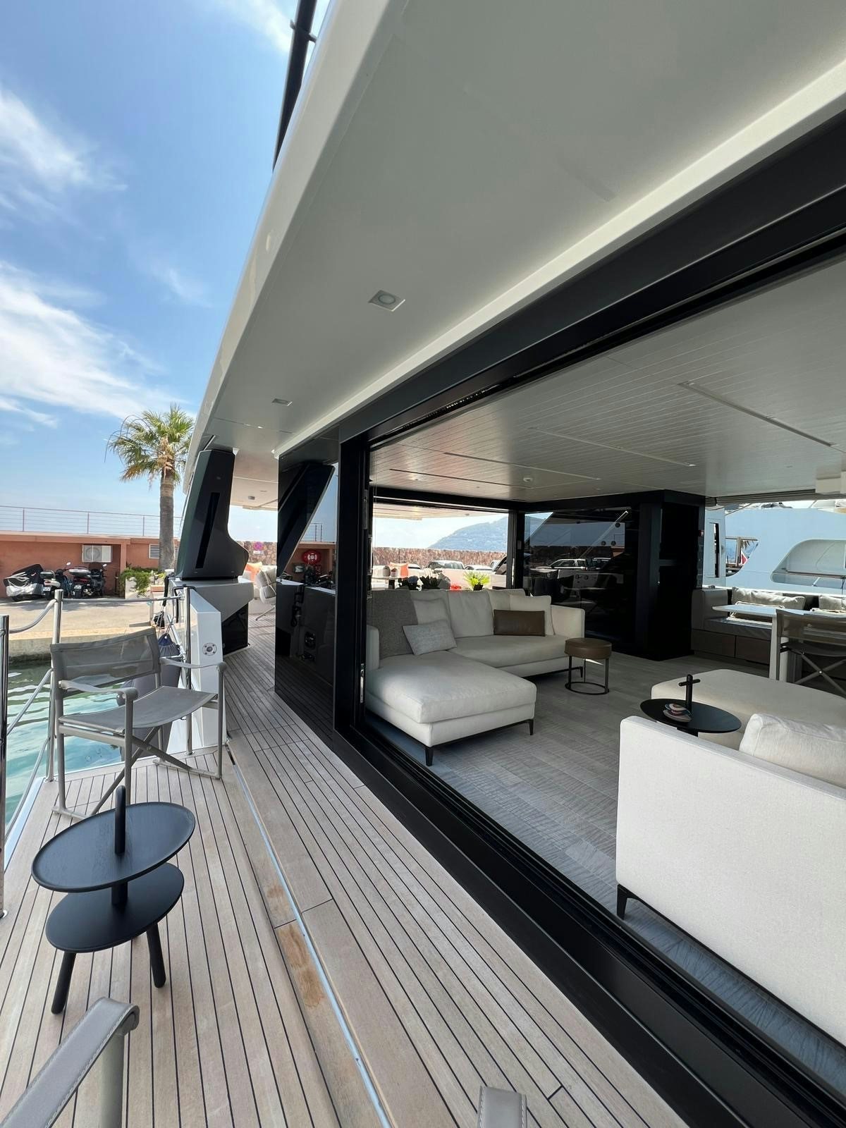 a deck with a view of the ocean and the deck aboard MAREA Yacht for Sale