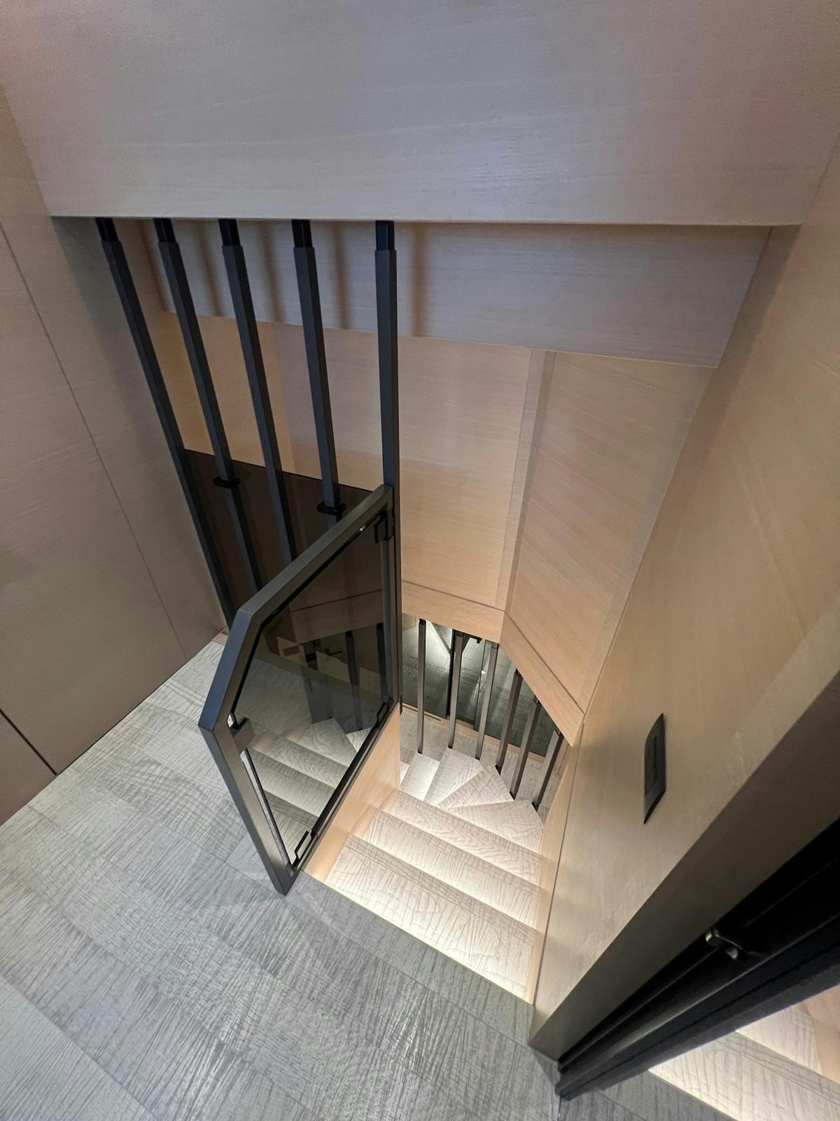 a staircase with a railing aboard MAREA Yacht for Sale