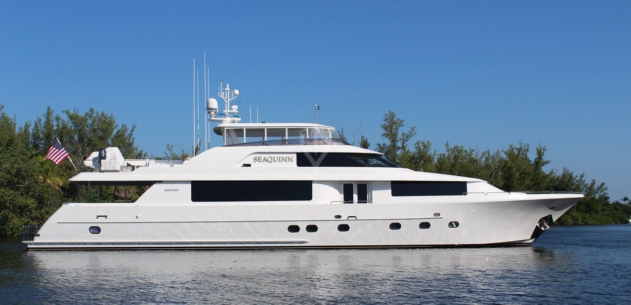 a large white yacht aboard SEAQUINN Yacht for Sale