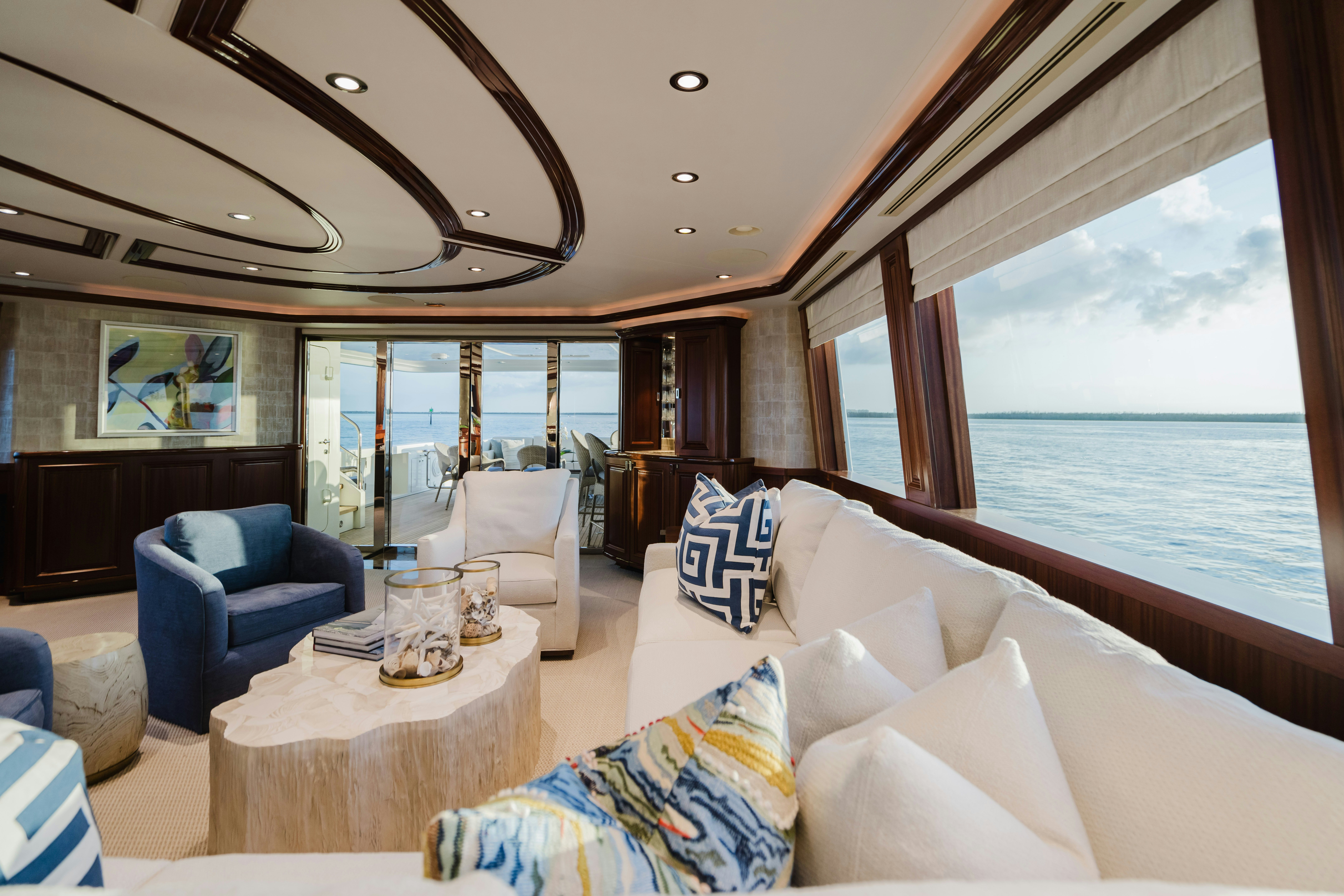 a living room with a large window aboard SEAQUINN Yacht for Sale