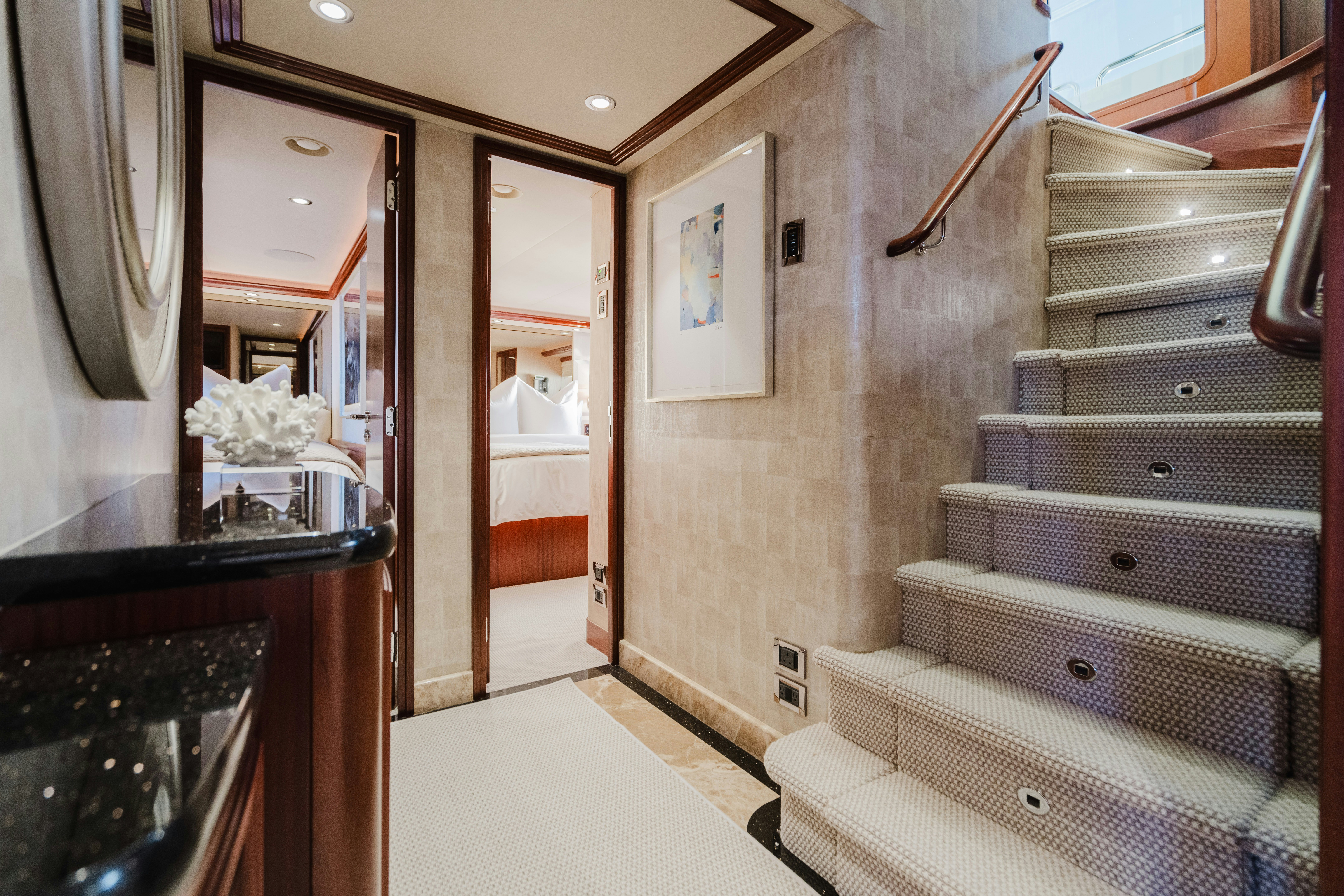 a staircase in a house aboard SEAQUINN Yacht for Sale