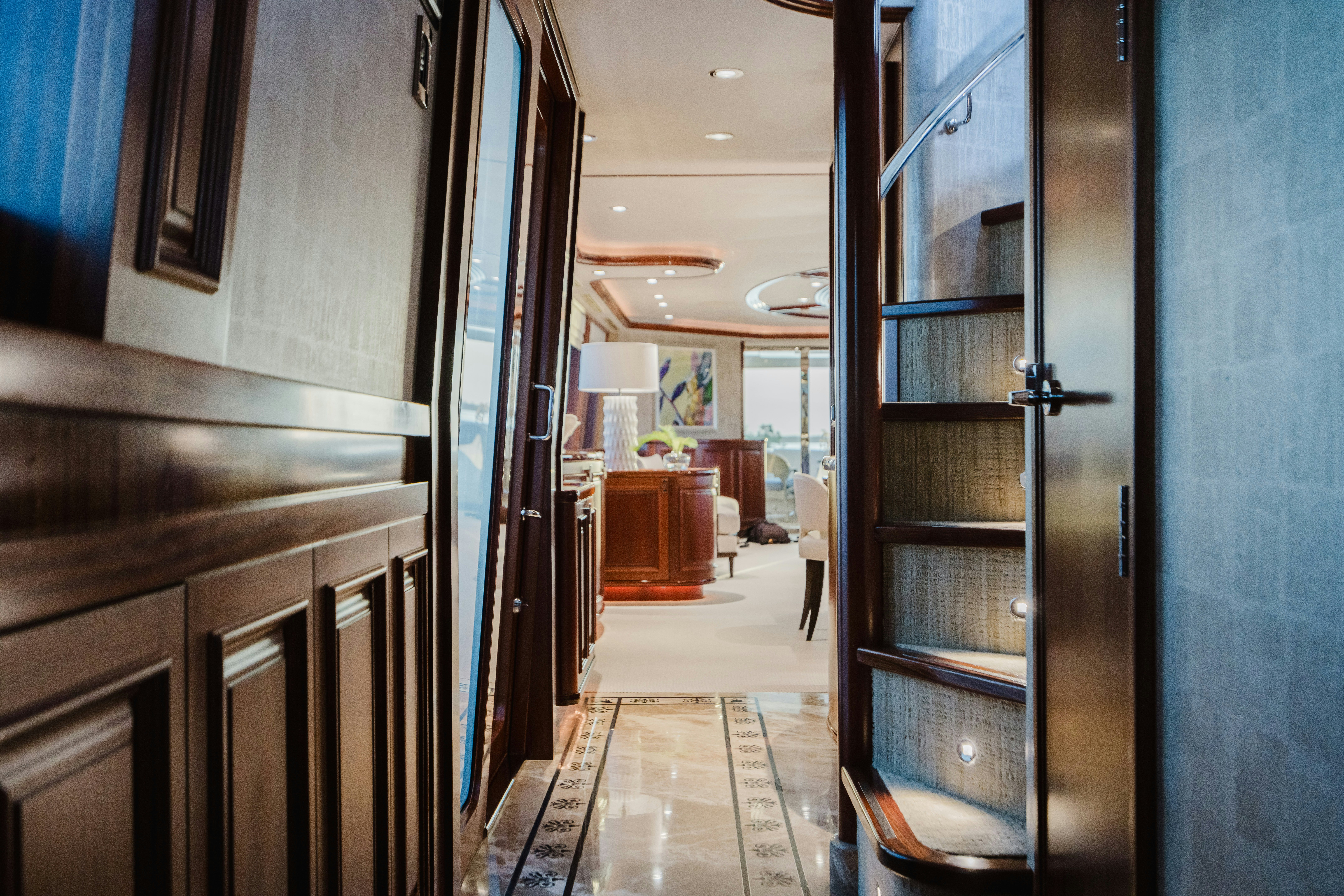 a hallway with a few doors aboard SEAQUINN Yacht for Sale
