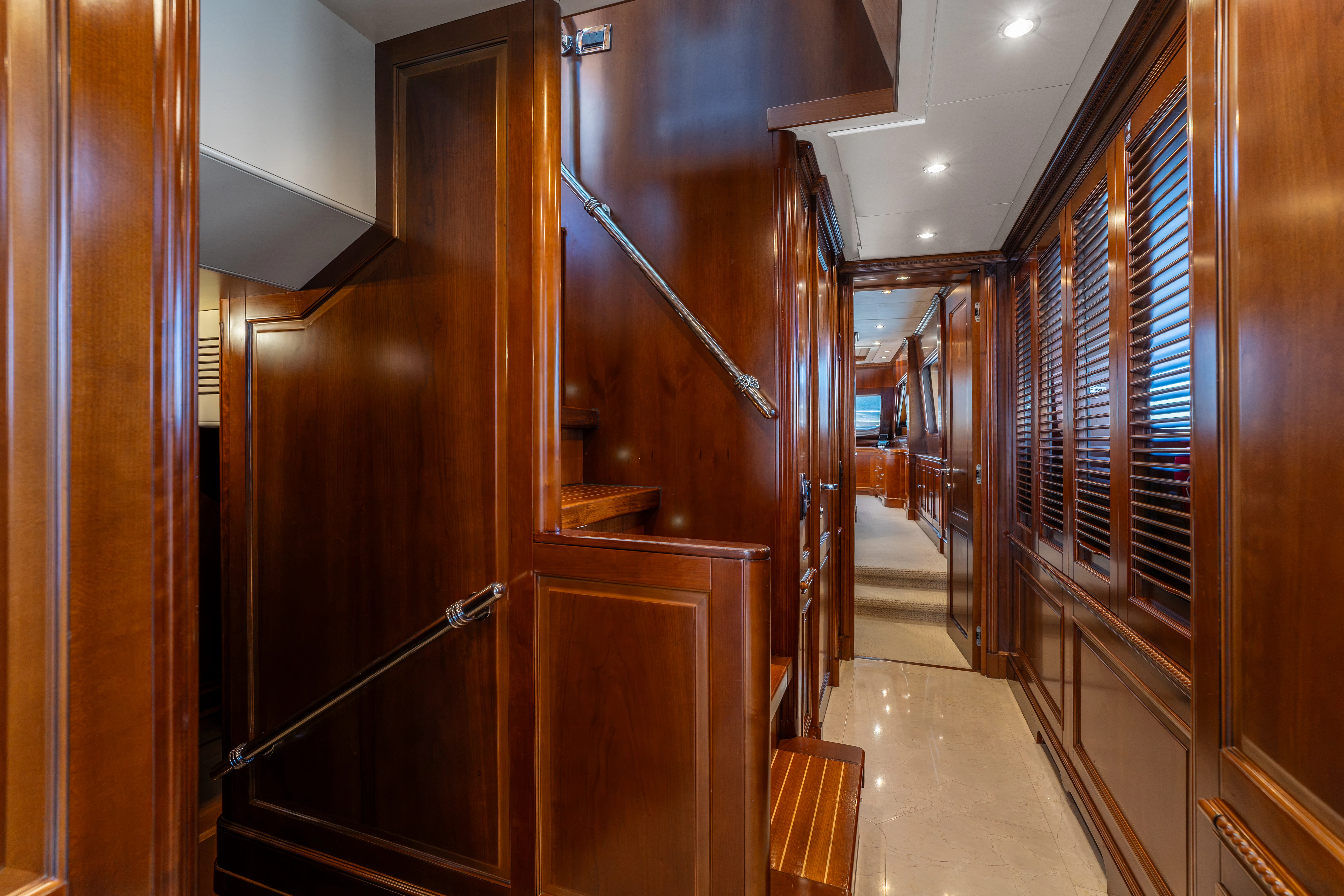 a hallway with wooden doors aboard ARTEMIS Yacht for Sale