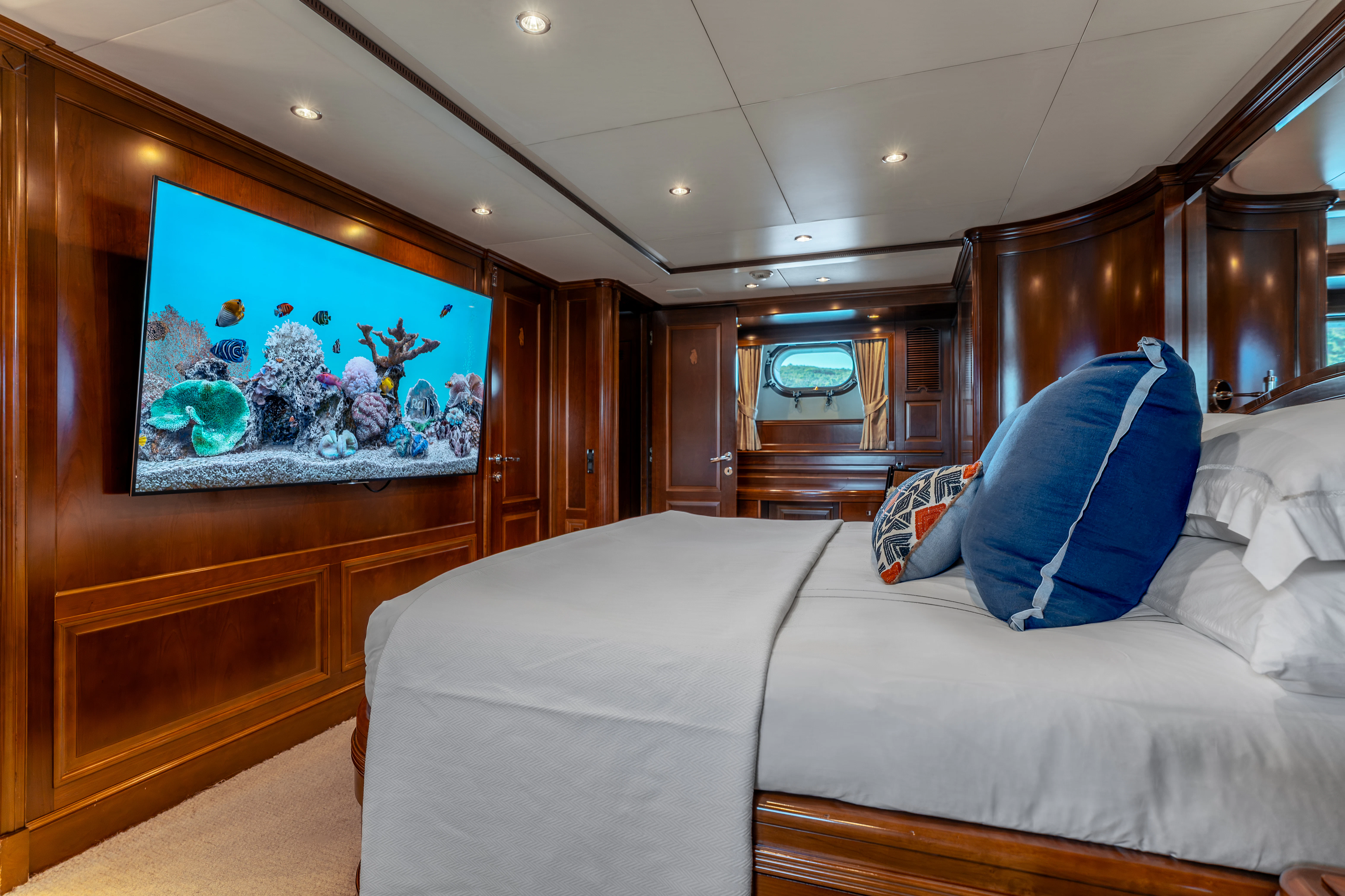 a bed in a room aboard ARTEMIS Yacht for Sale