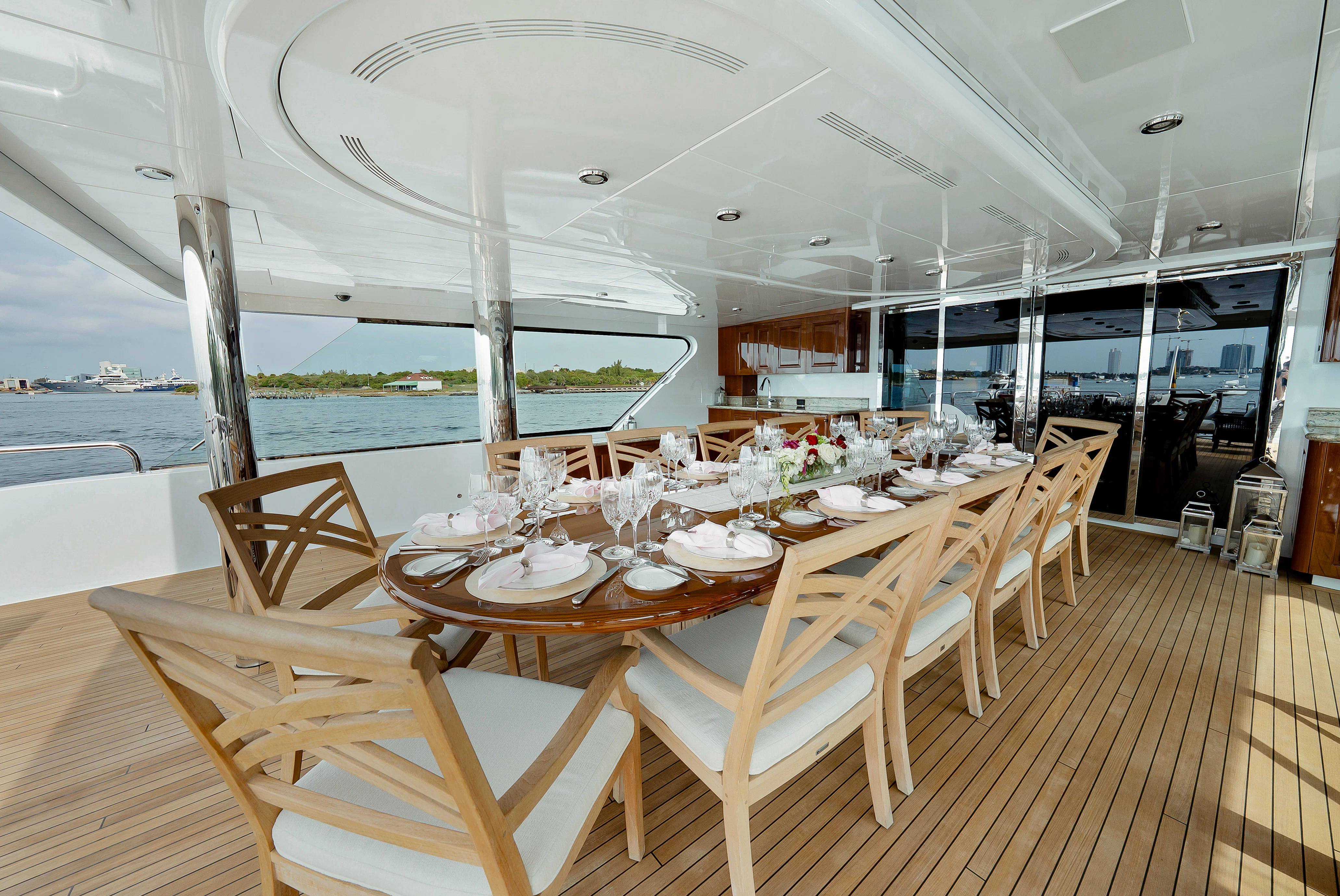 a table set for a meal aboard SILVER LINING Yacht for Sale
