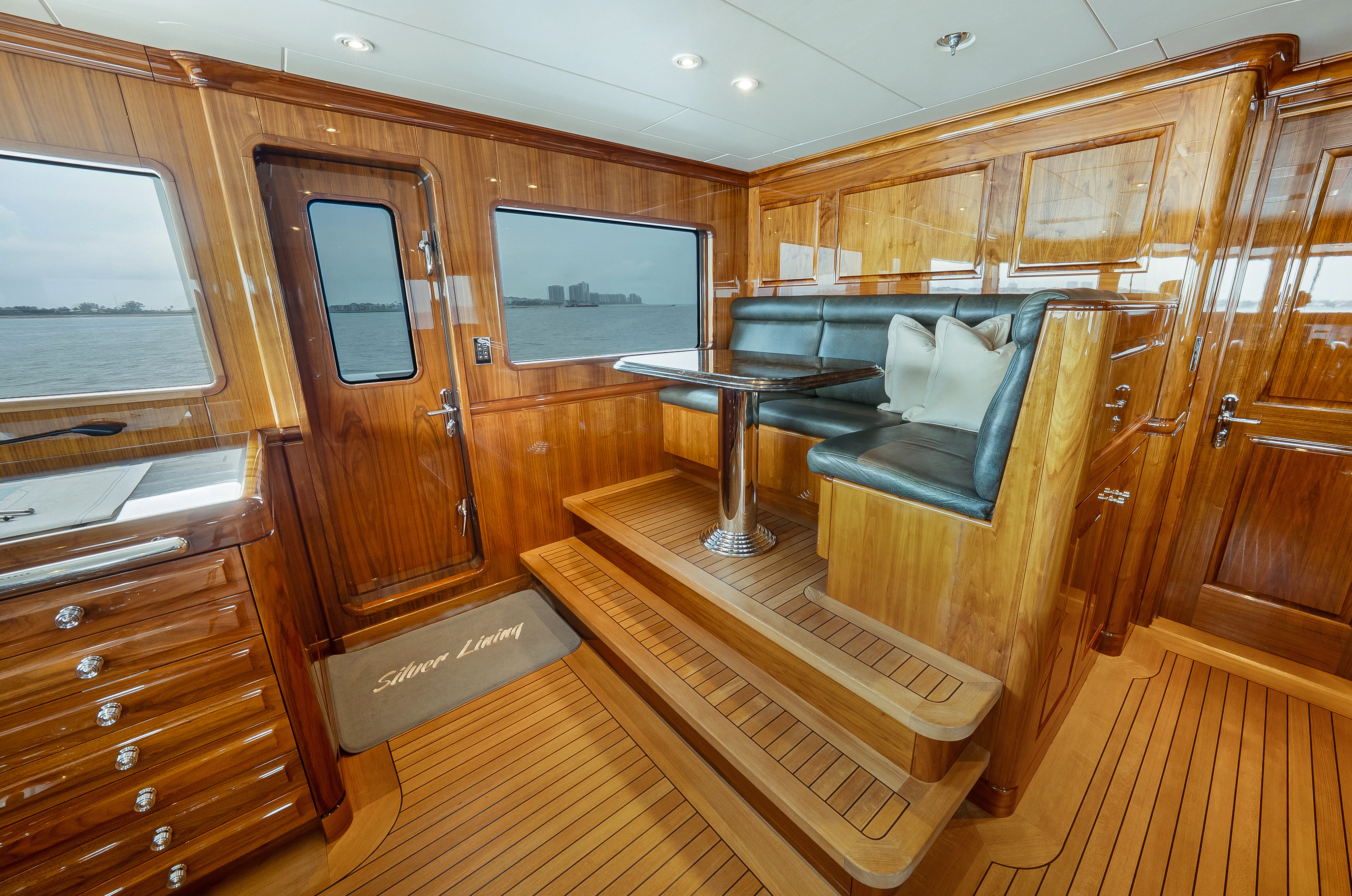a room with wooden cabinets aboard SILVER LINING Yacht for Sale