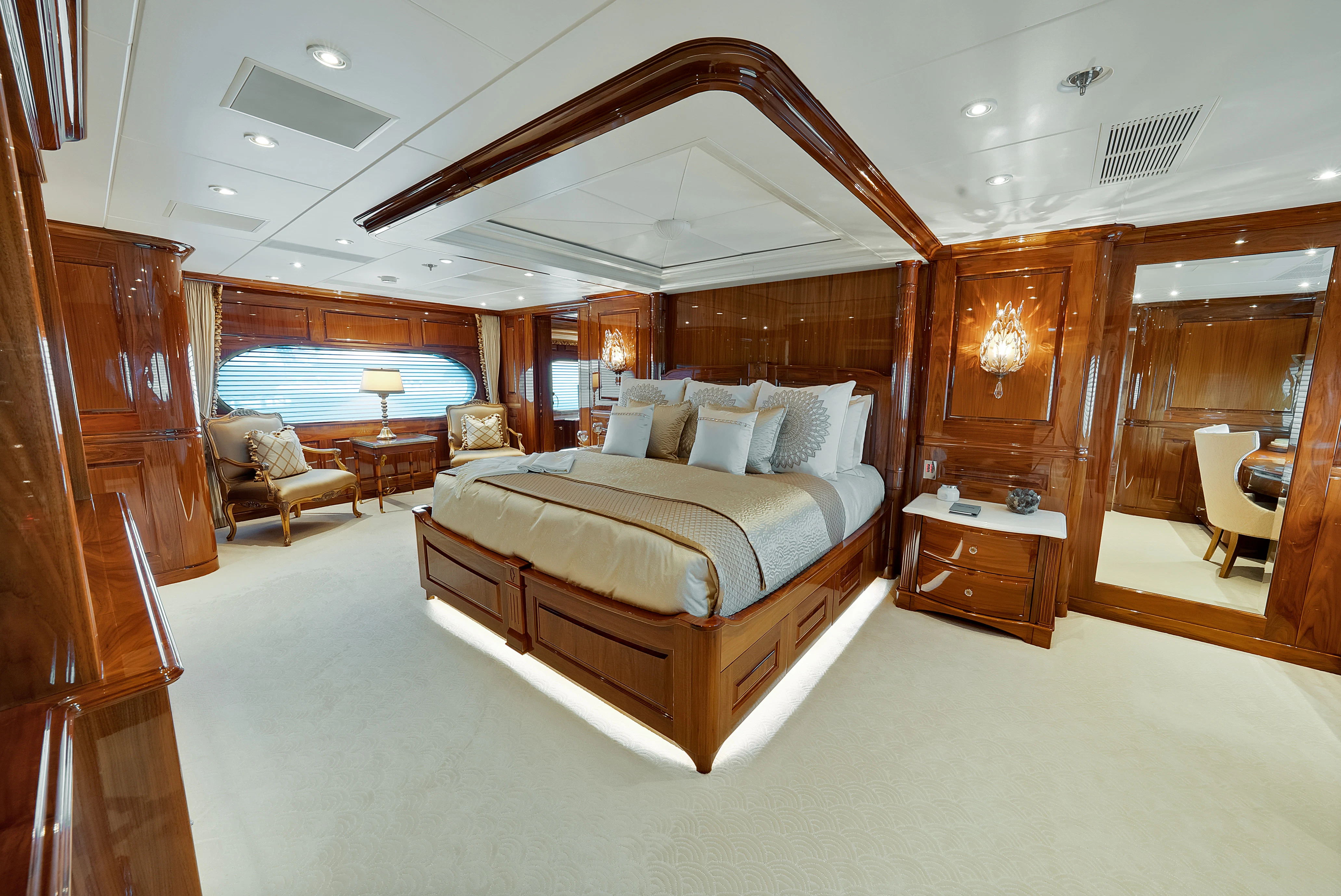 a large bedroom with a large bed aboard SILVER LINING Yacht for Sale