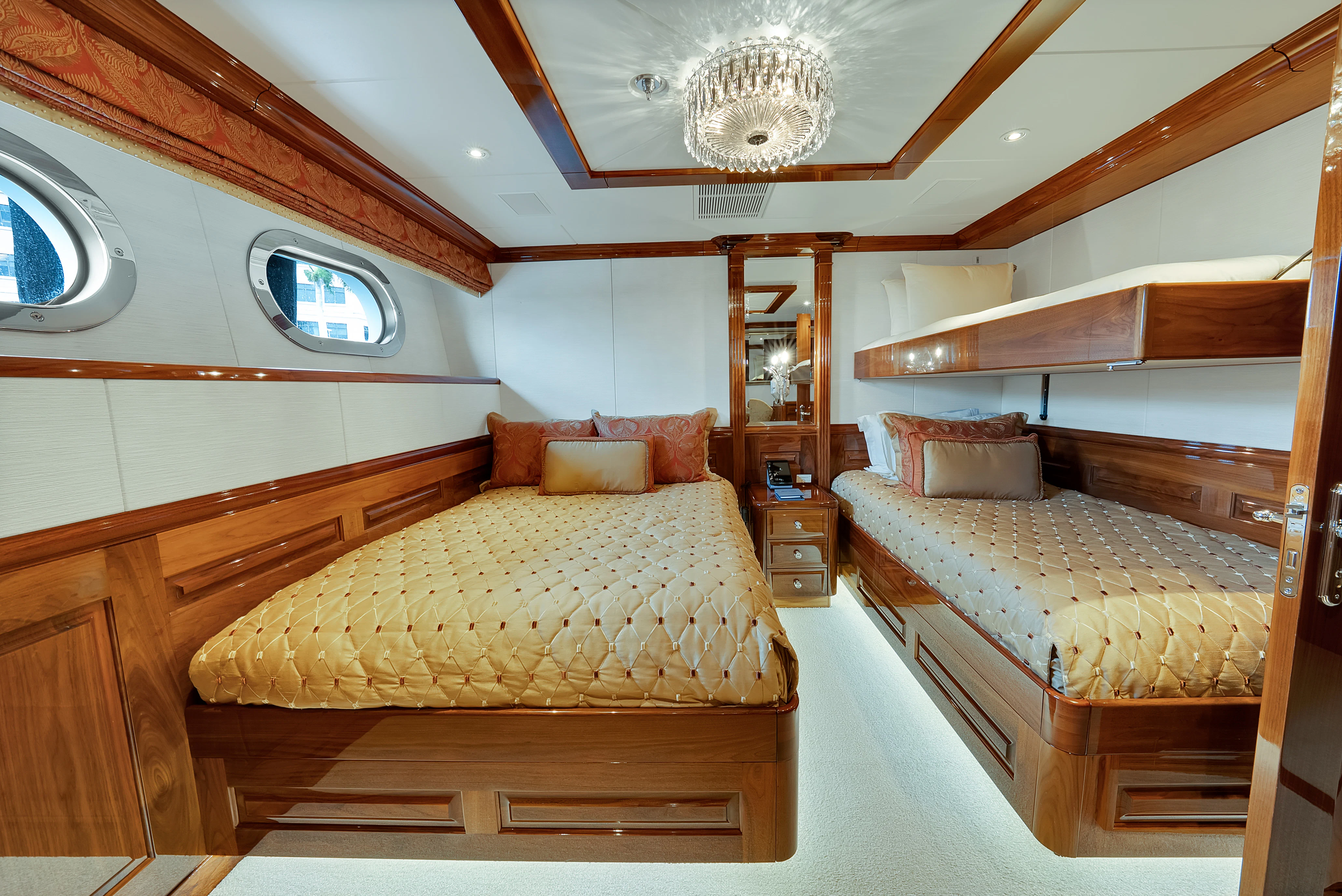 a room with two beds aboard SILVER LINING Yacht for Sale