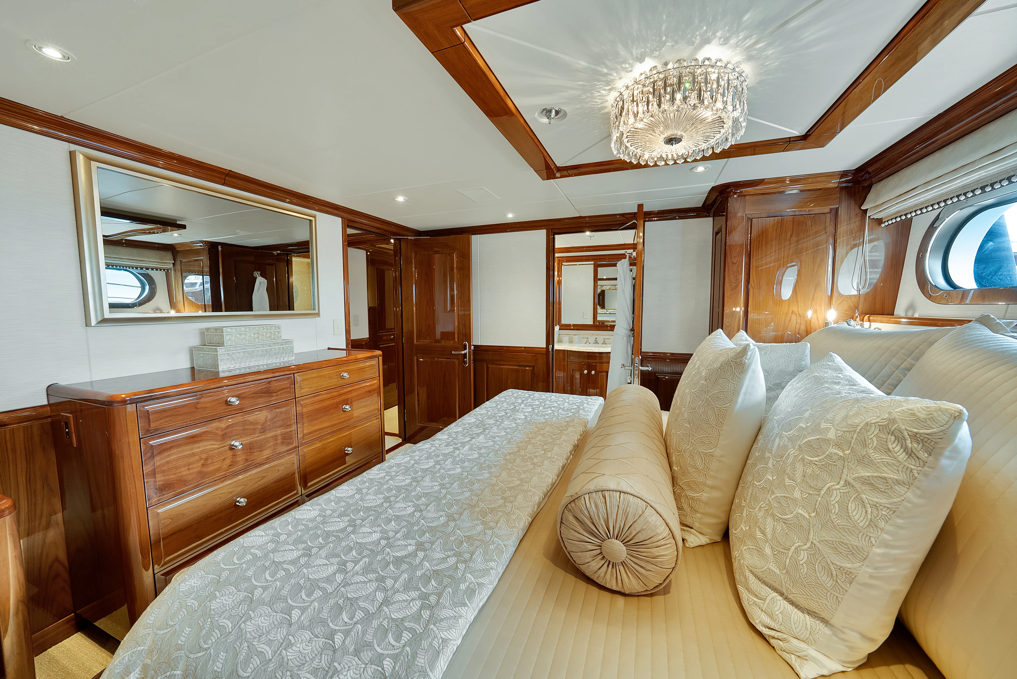 a large bedroom with a large bed aboard SILVER LINING Yacht for Sale