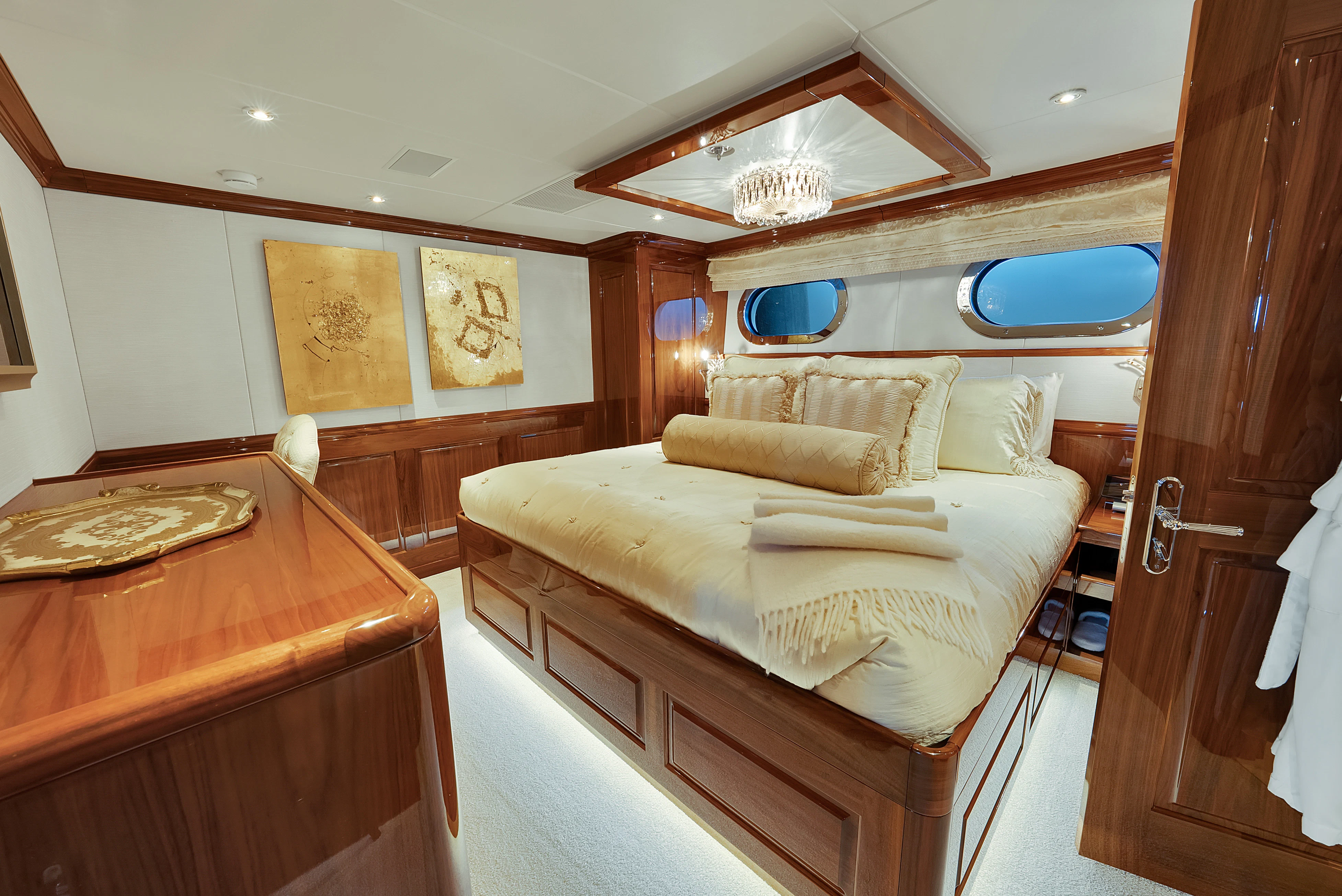 a room with two beds aboard SILVER LINING Yacht for Sale