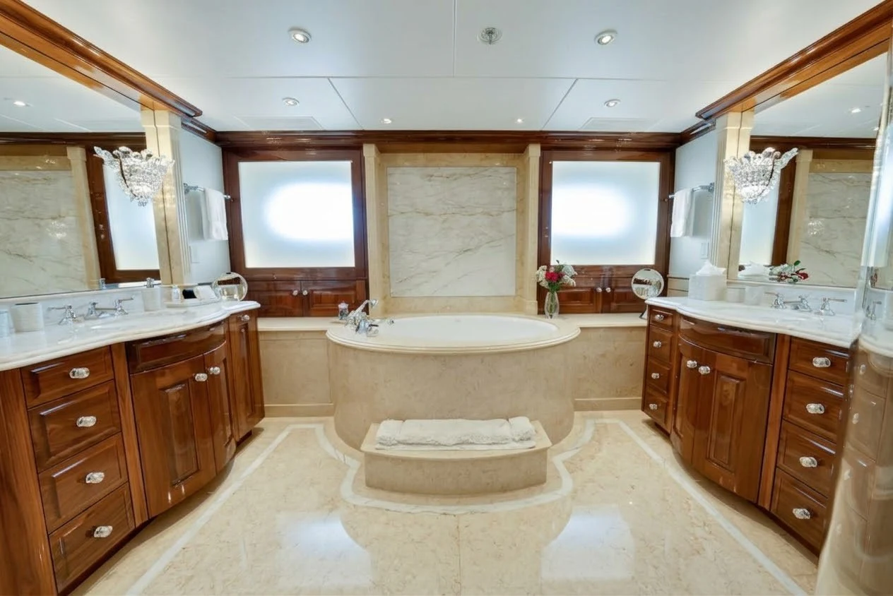 a bathroom with a tub and sink aboard SILVER LINING Yacht for Sale