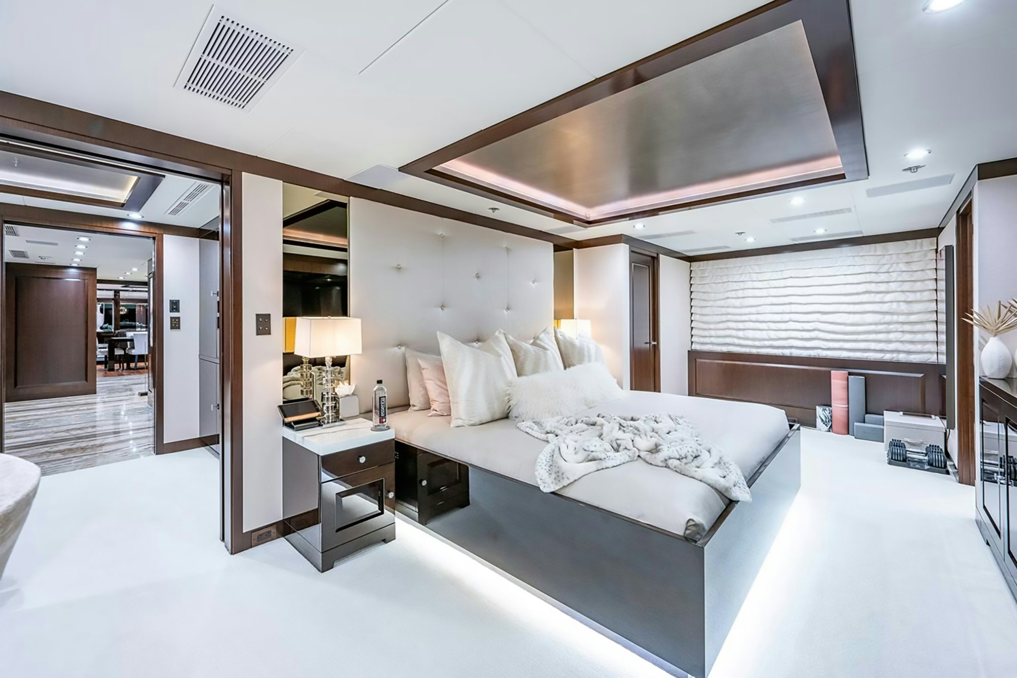 a large bedroom with a large bed aboard MISS MICHELLE Yacht for Charter