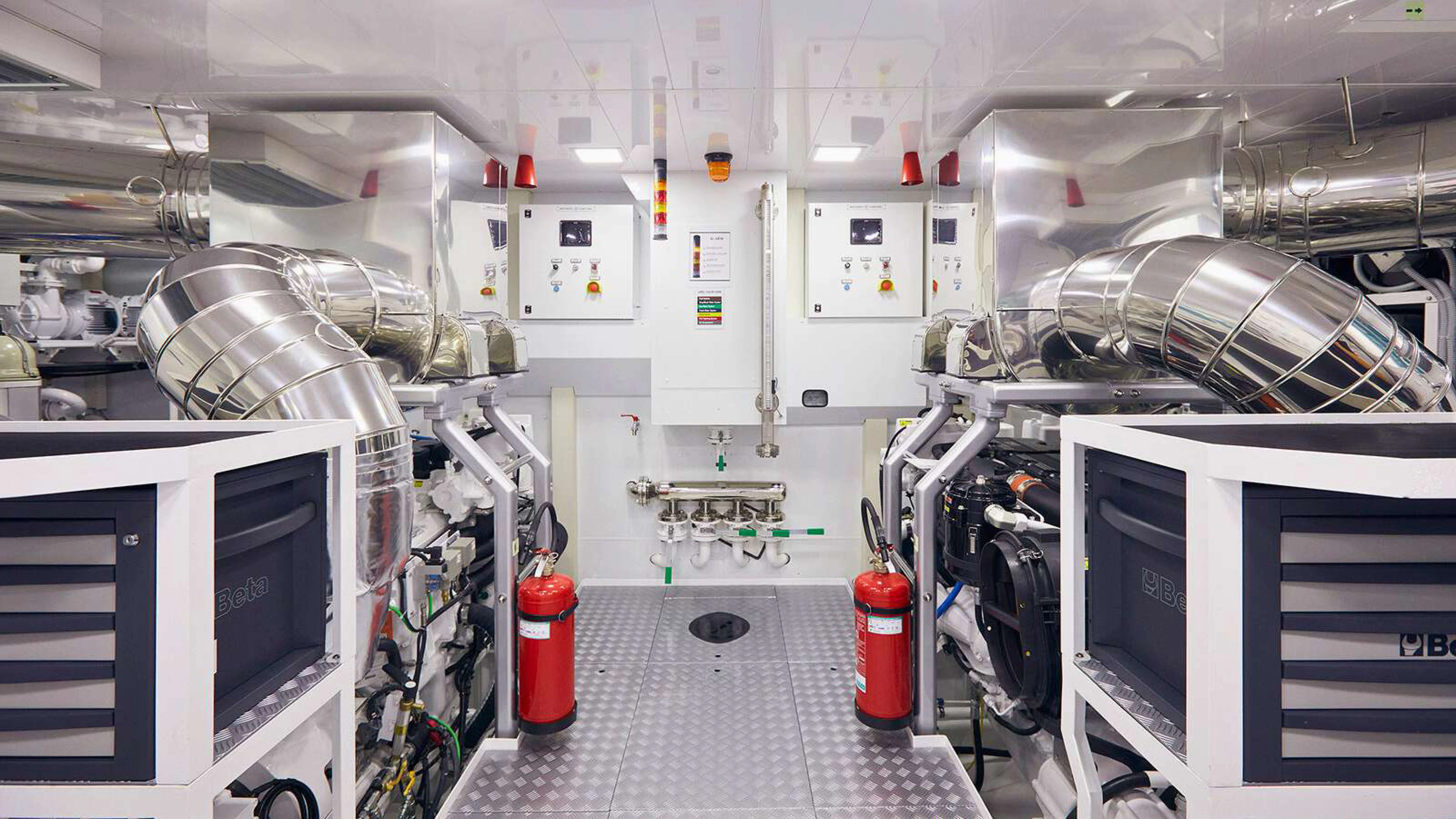 a large industrial kitchen aboard PAZIENZA Yacht for Charter