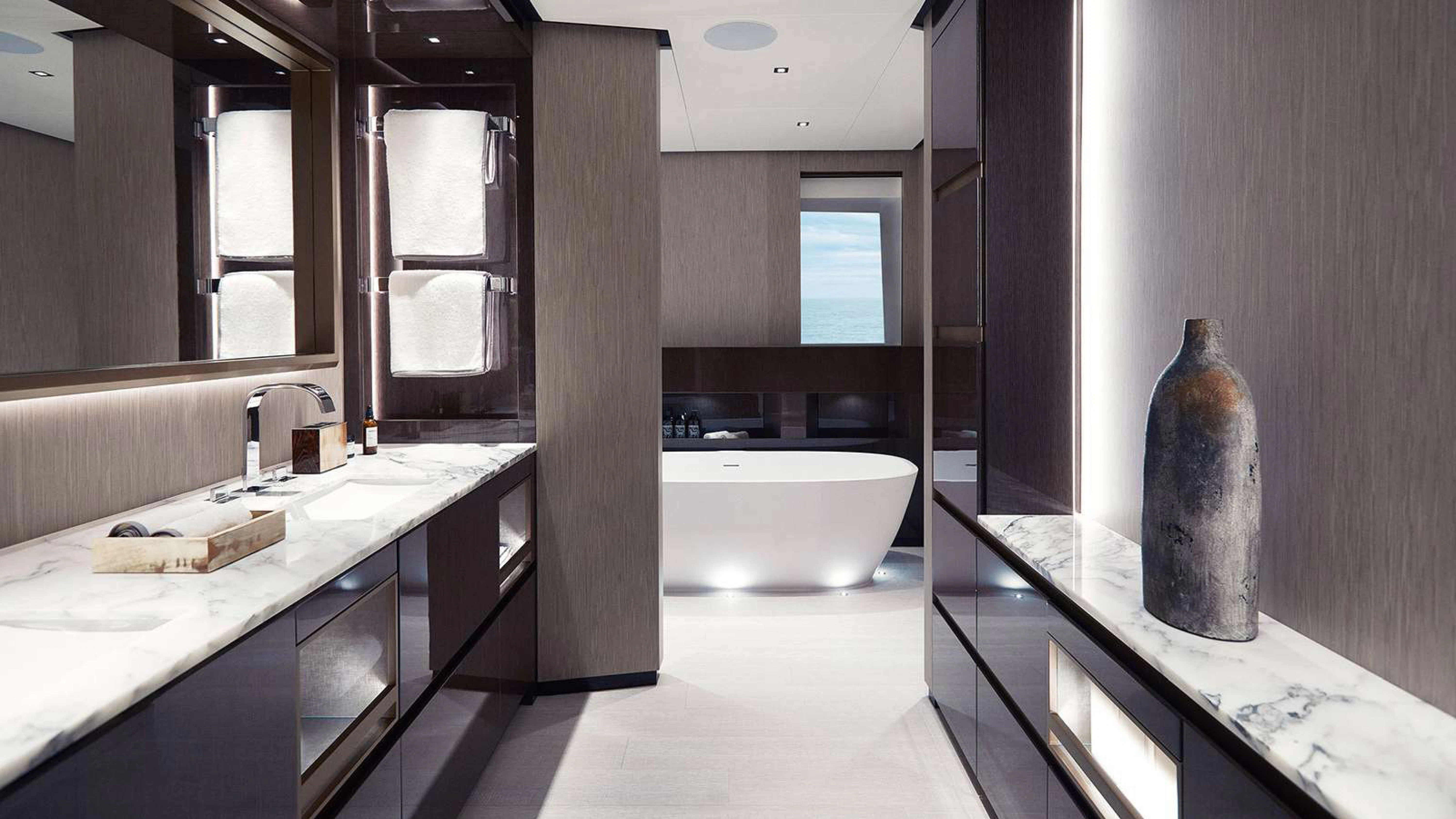 a bathroom with a large tub aboard PAZIENZA Yacht for Charter