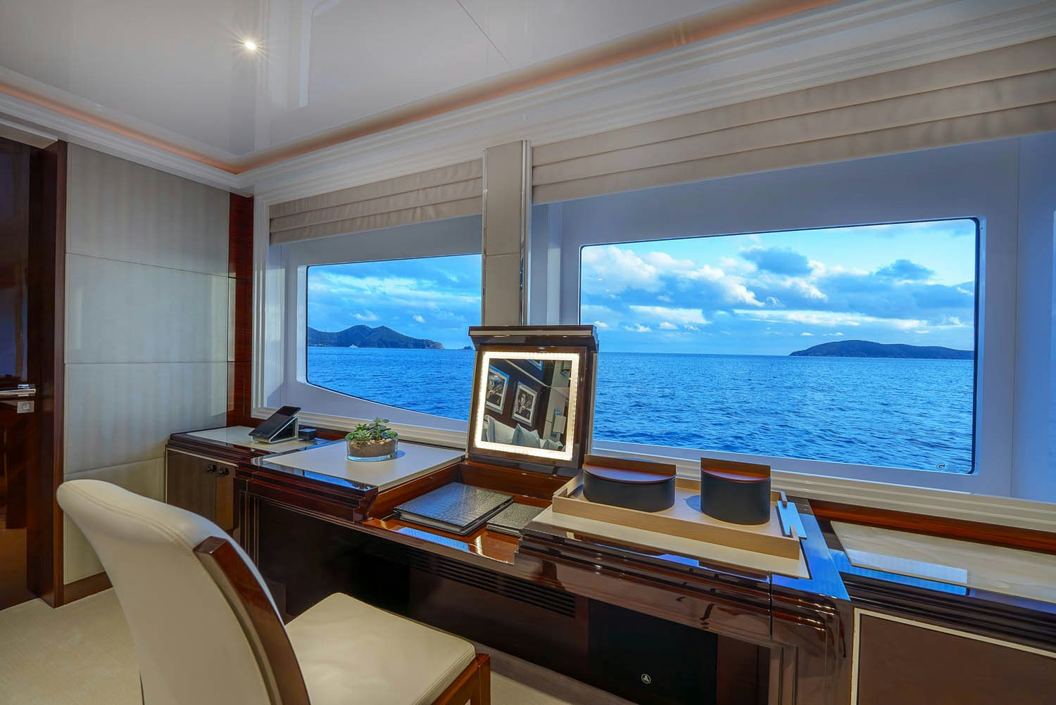a room with a large window aboard KING BABY Yacht for Charter