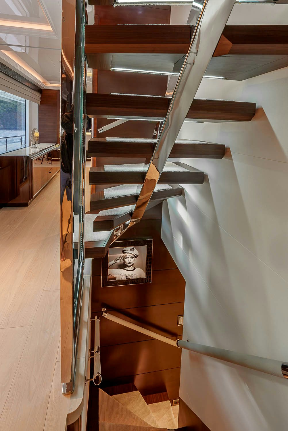 a set of stairs in a building aboard KING BABY Yacht for Charter