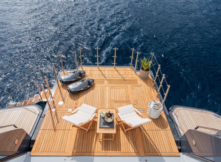 a deck overlooking a city aboard M Yacht for Sale