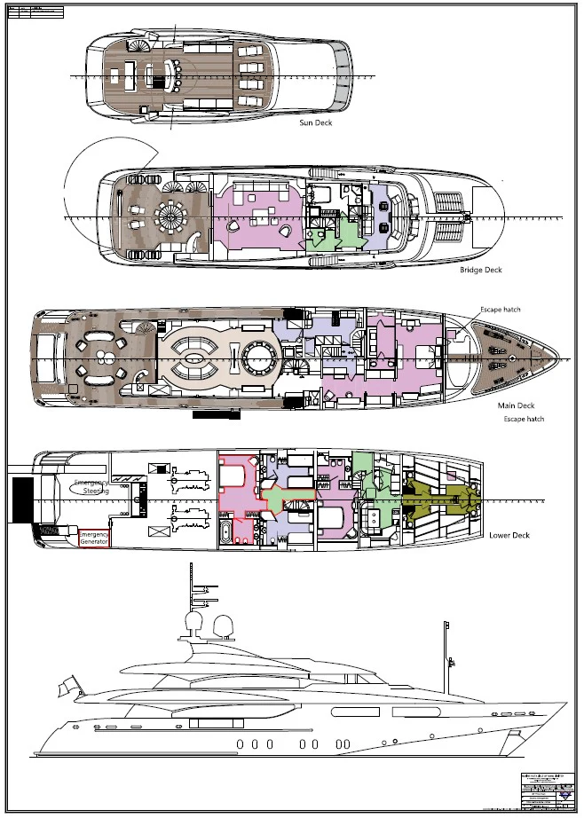 diagram, engineering drawing aboard TITIAN PEARL Yacht for Sale
