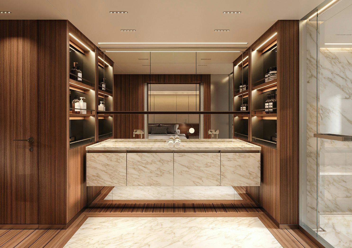 a room with a bed and a closet aboard PARA BELLUM Yacht for Charter