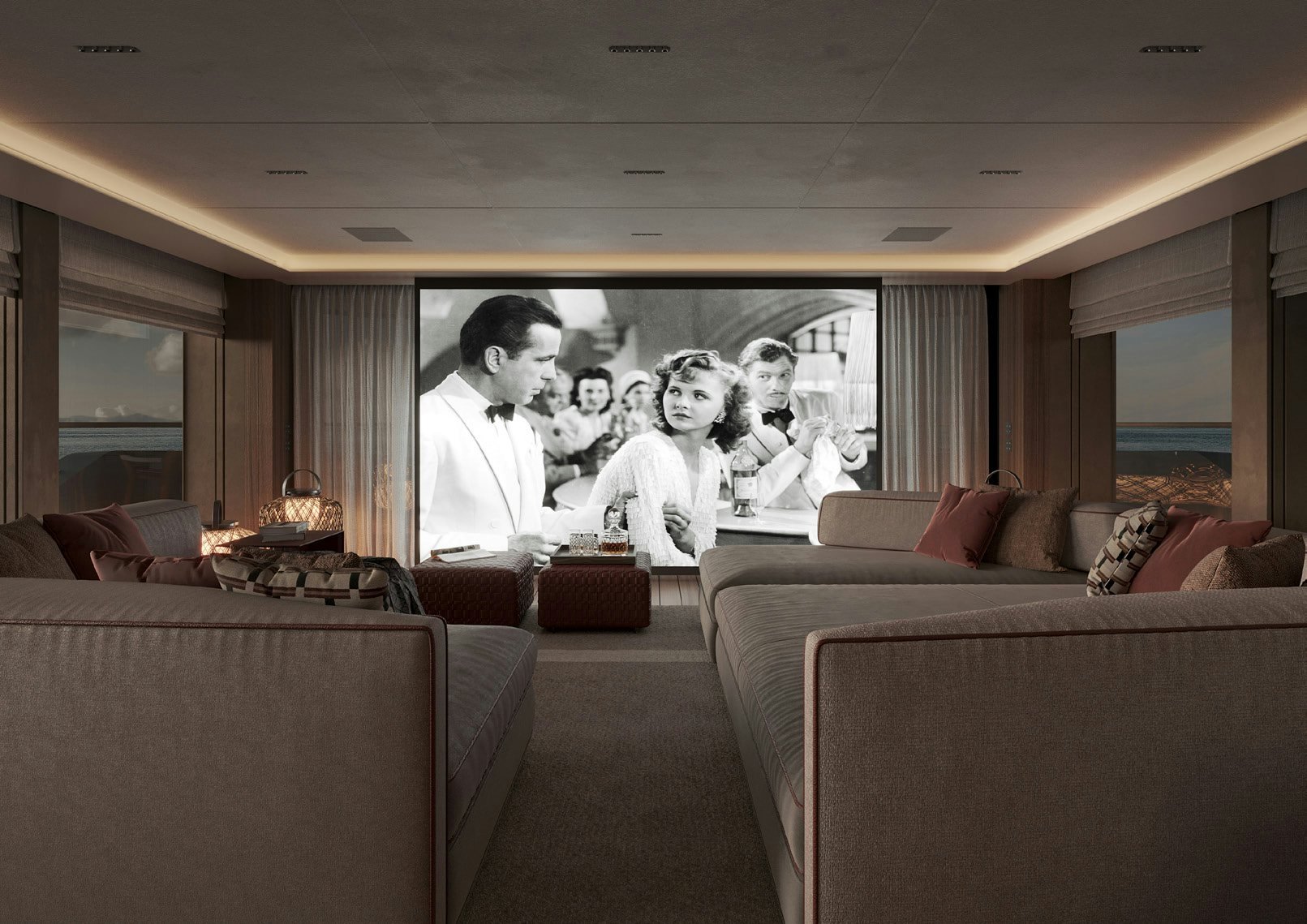 a group of people in a room aboard PARA BELLUM Yacht for Charter
