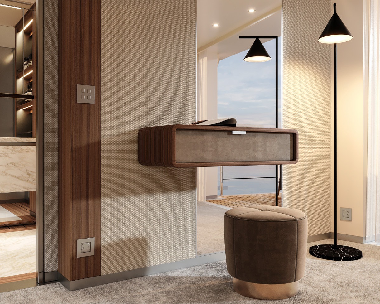 a large wooden podium aboard PARA BELLUM Yacht for Charter