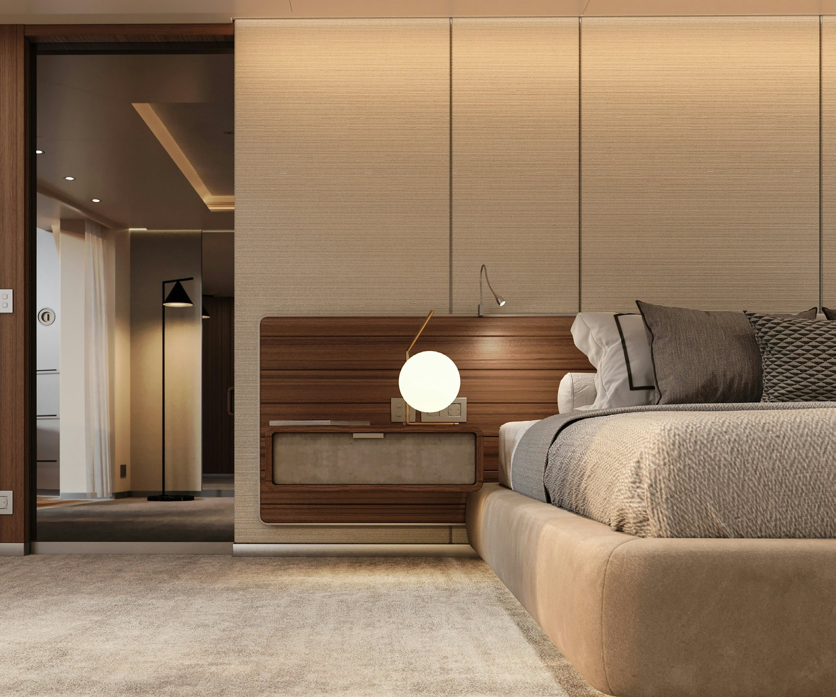 a room with a couch and a lamp aboard PARA BELLUM Yacht for Charter