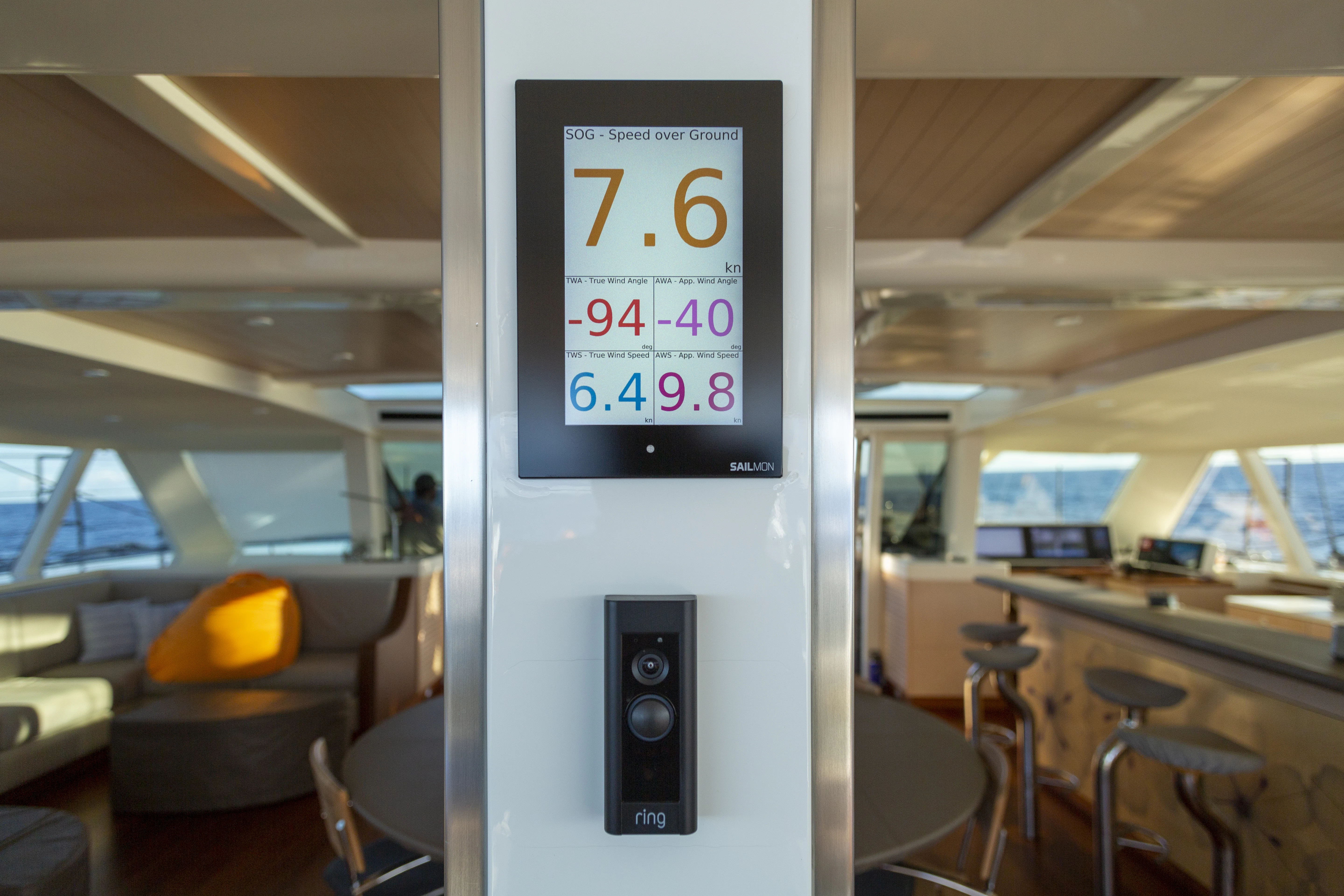 a sign on a pole aboard TIGER LILY TOO Yacht for Sale
