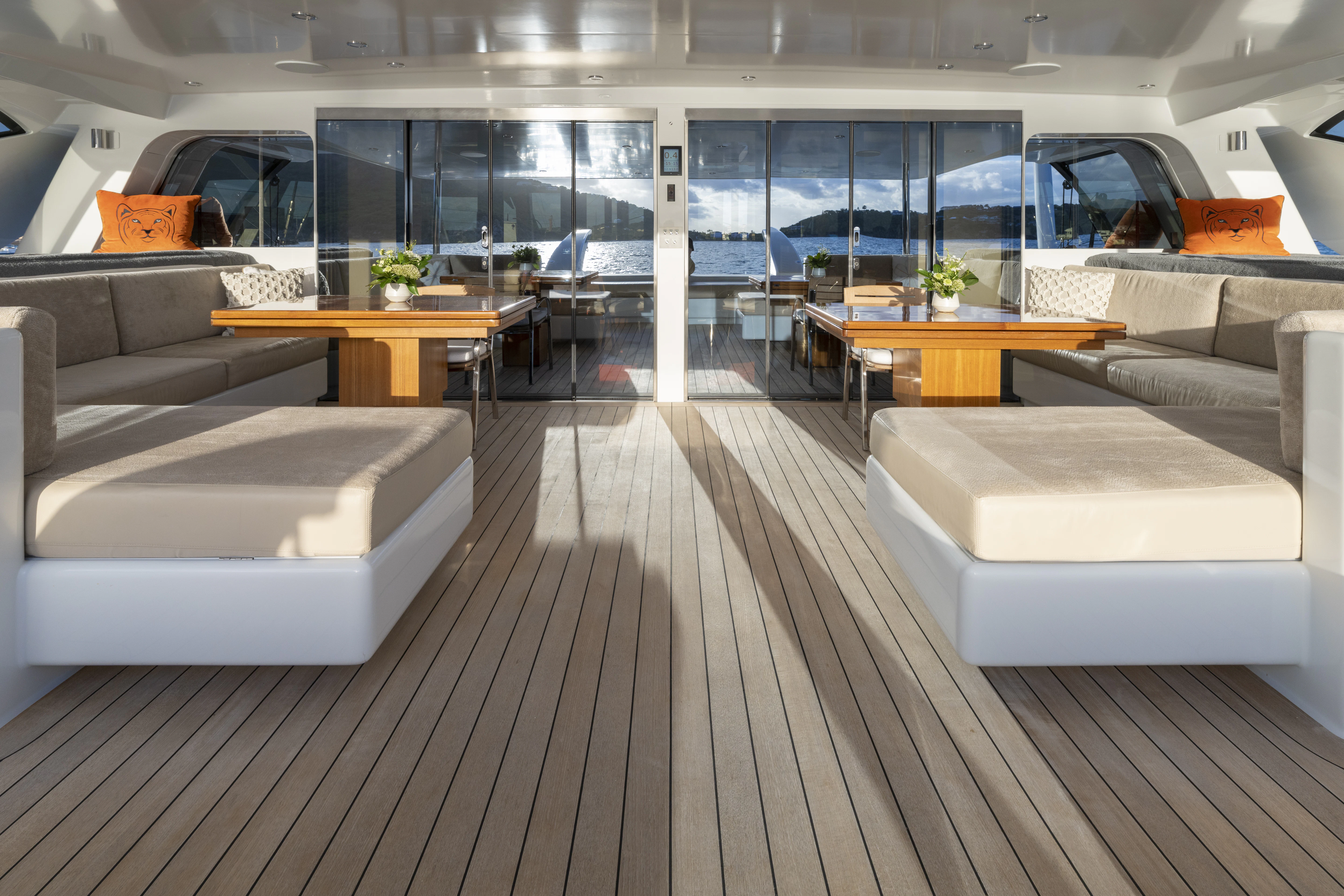 a room with a couch and a table aboard TIGER LILY TOO Yacht for Sale