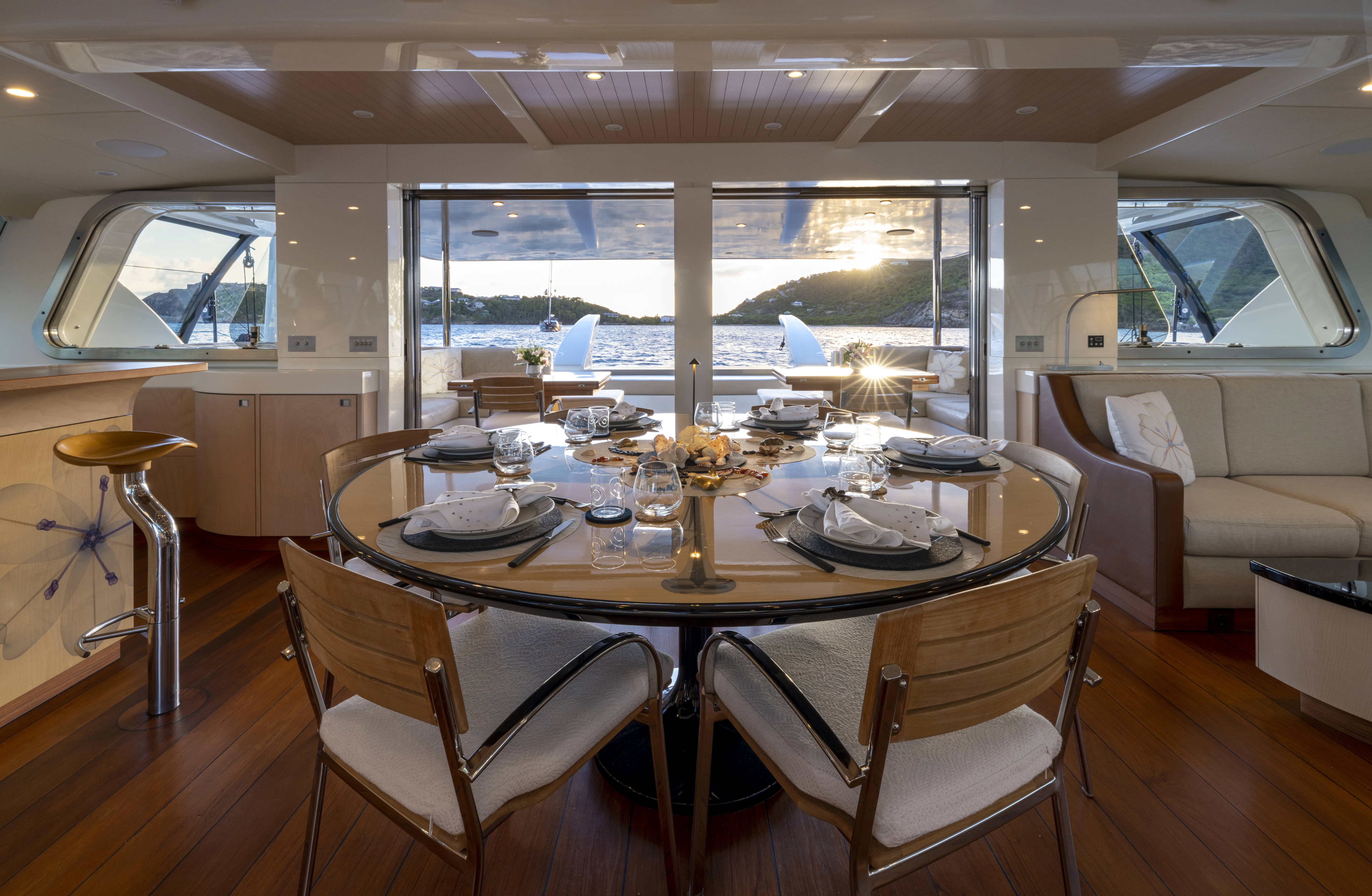 a dining table set for a meal aboard TIGER LILY TOO Yacht for Sale