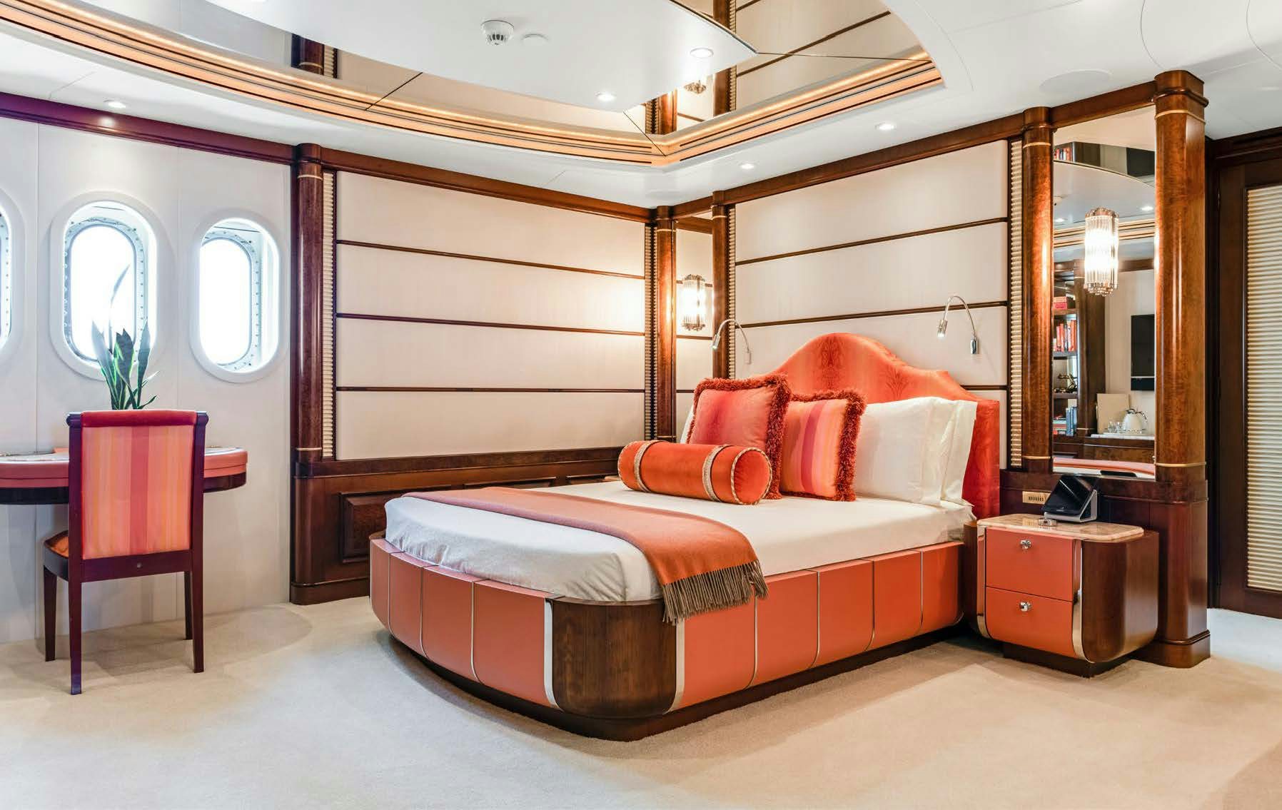 a bed in a room aboard CALYPSO Yacht for Sale